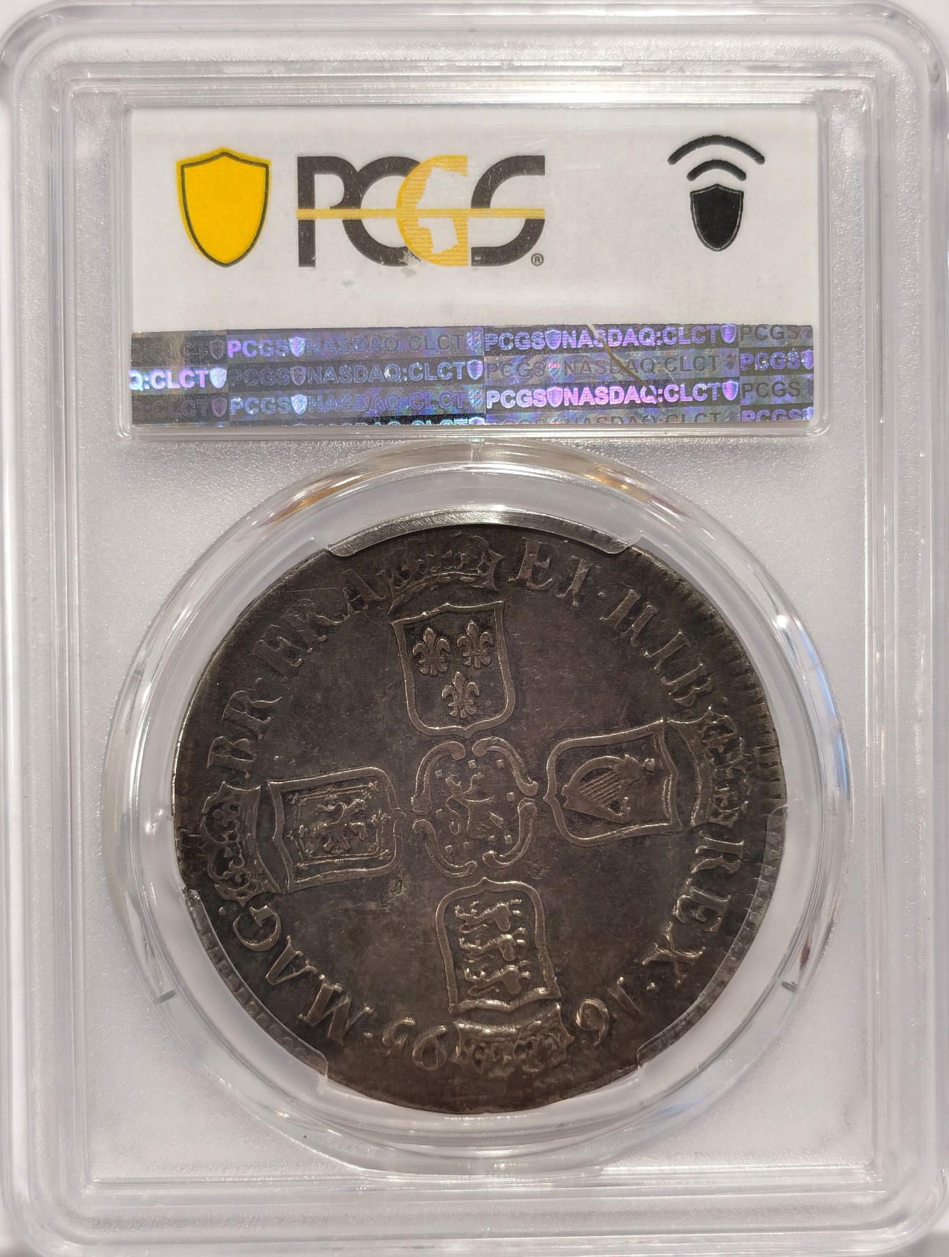 博洋堂“纯白金之夜”精品专场暨第039期（全场包邮） PCGS XF40 英国1695年威廉三世1克朗大银币，原味带彩难得