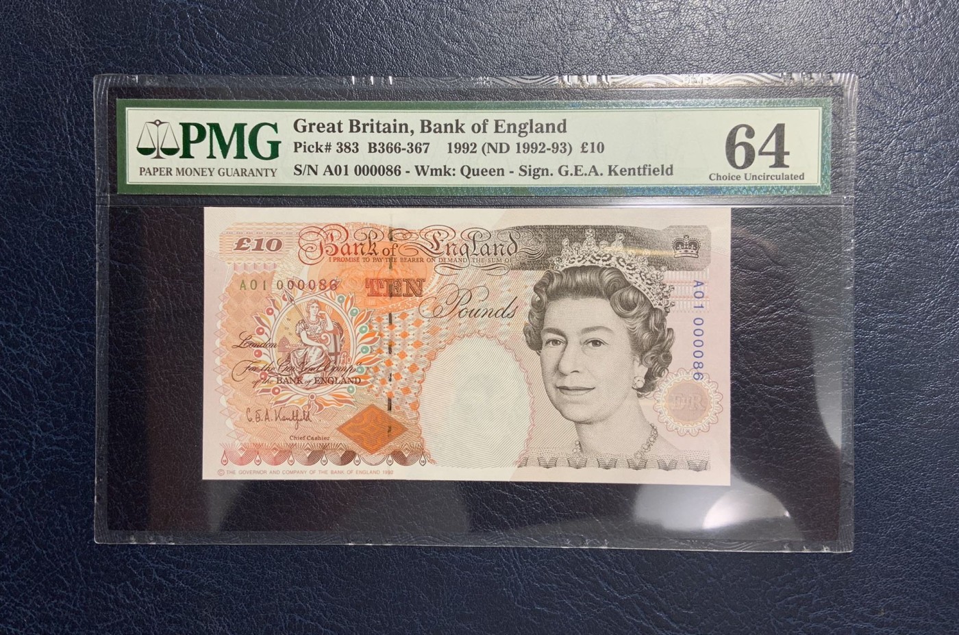 收藏联盟Quantum Auction 第281期拍卖  英国1992年10镑 PMG64 首发AA01冠小号86号 著名作家狄更斯