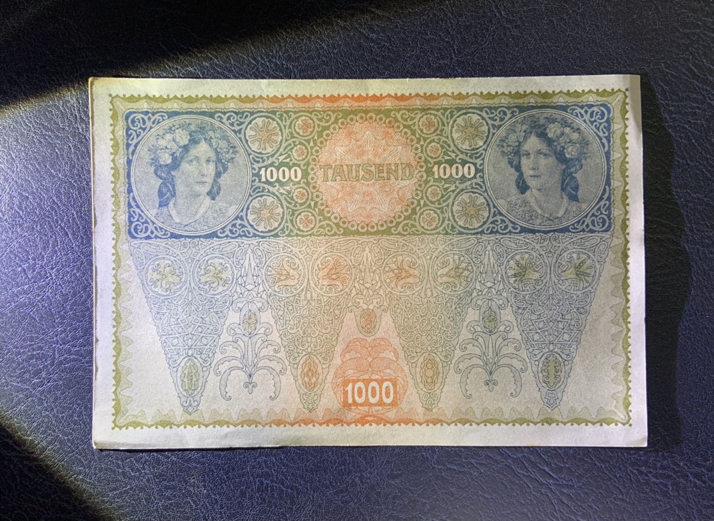 收藏联盟Quantum Auction 第281期拍卖  奥匈帝国1902年1000克朗加盖奥地利 品相UNC- 大票幅 号码全程无47