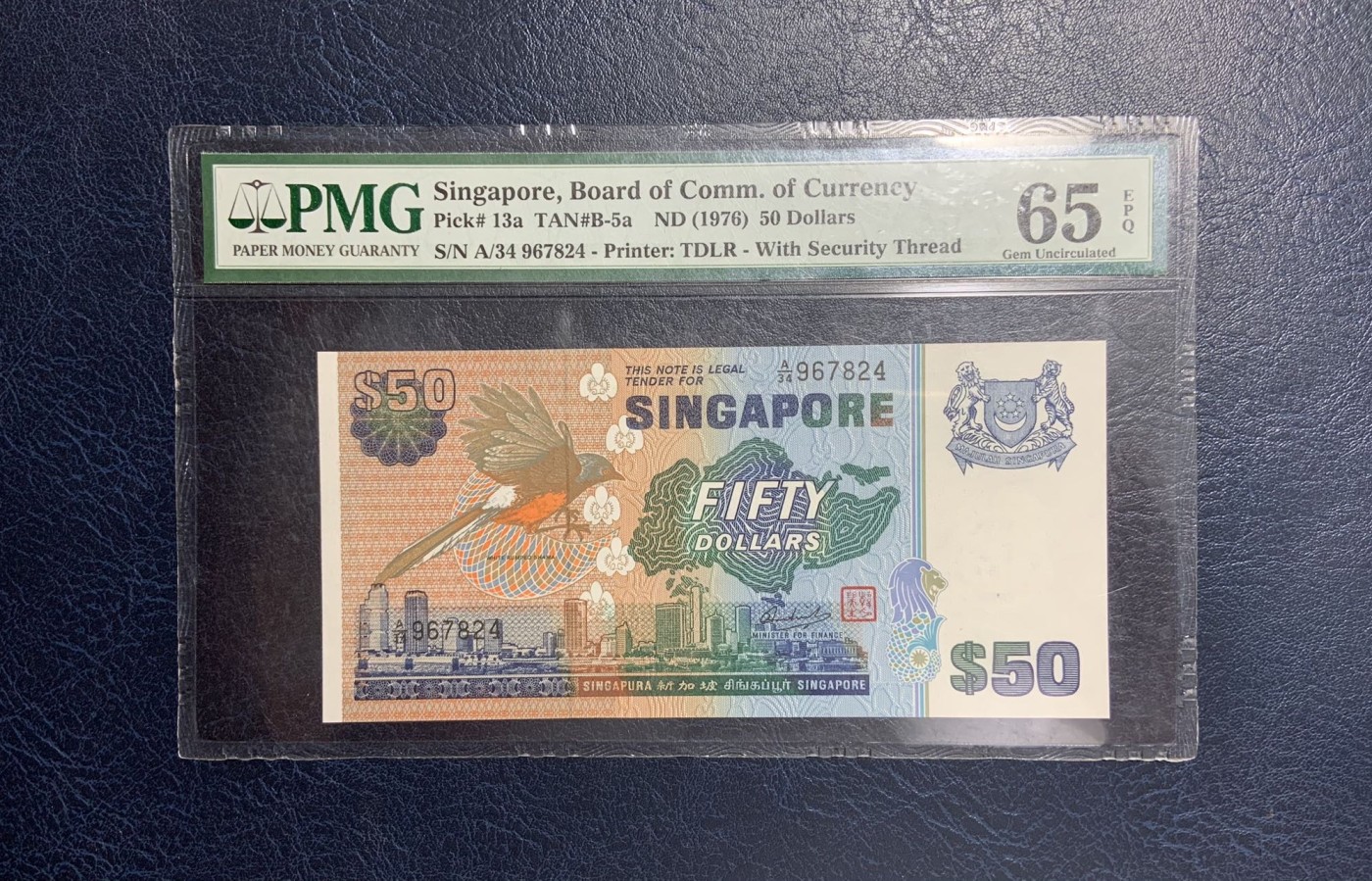 收藏联盟Quantum Auction 第281期拍卖  新加坡1976年50元 PMG65 少见初版
