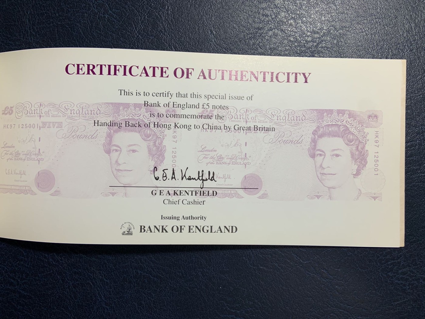 收藏联盟Quantum Auction 第281期拍卖  英国1997年5镑香港回归纪念钞 品相全新UNC 带原册 