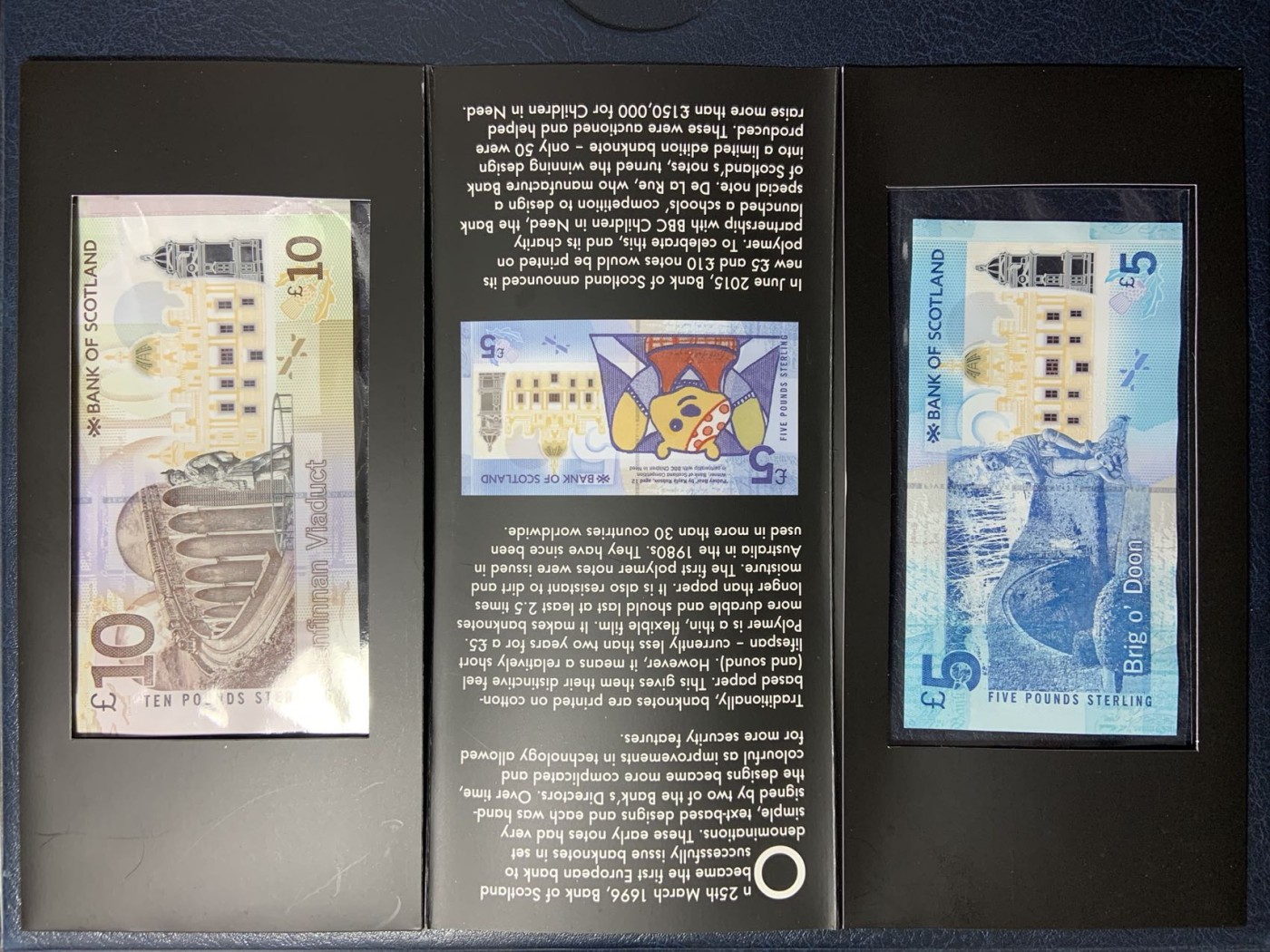 收藏联盟Quantum Auction 第281期拍卖  苏格兰银行2016年5和10镑首发AA冠千位全同号 号码无4 带原纪念册 慈善拍卖限量1000套