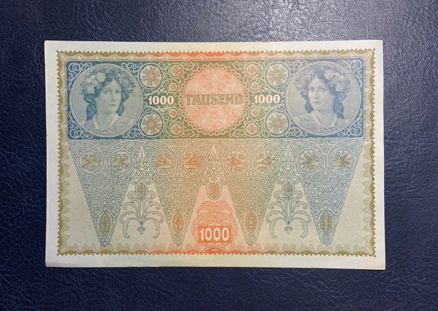 收藏联盟Quantum Auction 第281期拍卖  奥匈帝国1902年1000克朗加盖奥地利 品相UNC- 大票幅 号码全程无47