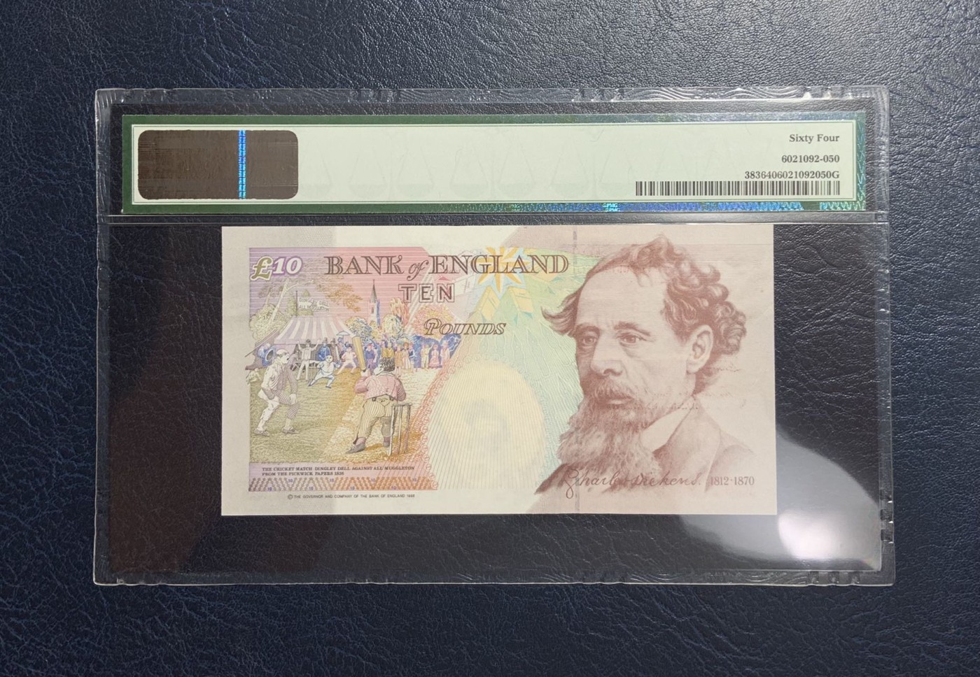 收藏联盟Quantum Auction 第281期拍卖  英国1992年10镑 PMG64 首发AA01冠小号86号 著名作家狄更斯