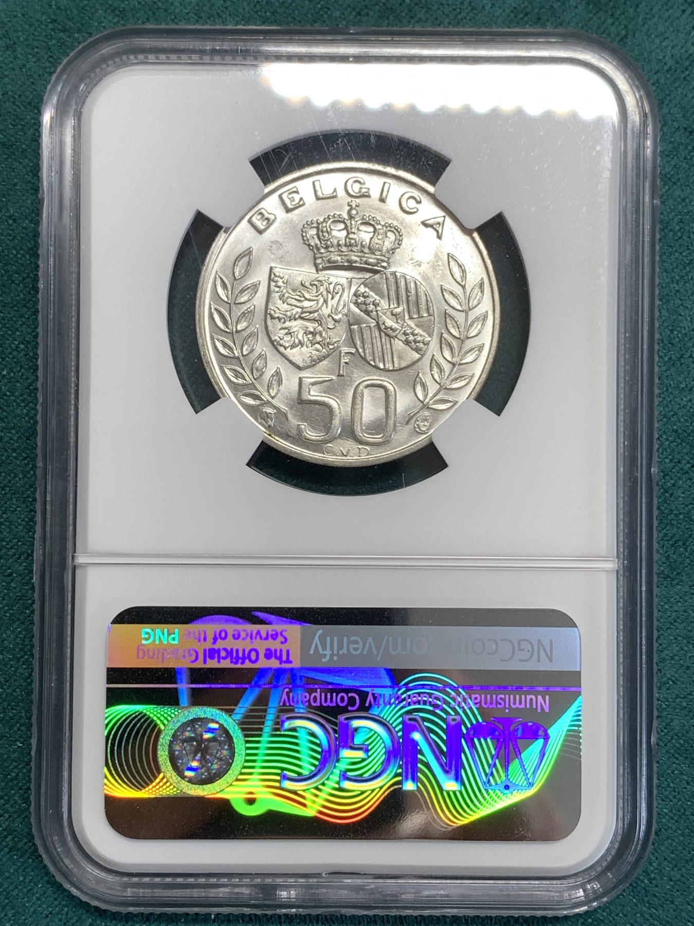 《竞宝斋》第189场-周日，周一 2场 (全场包邮) NGC MS63 比利时1960年五任国王博杜安一世结婚纪念50法郎银币