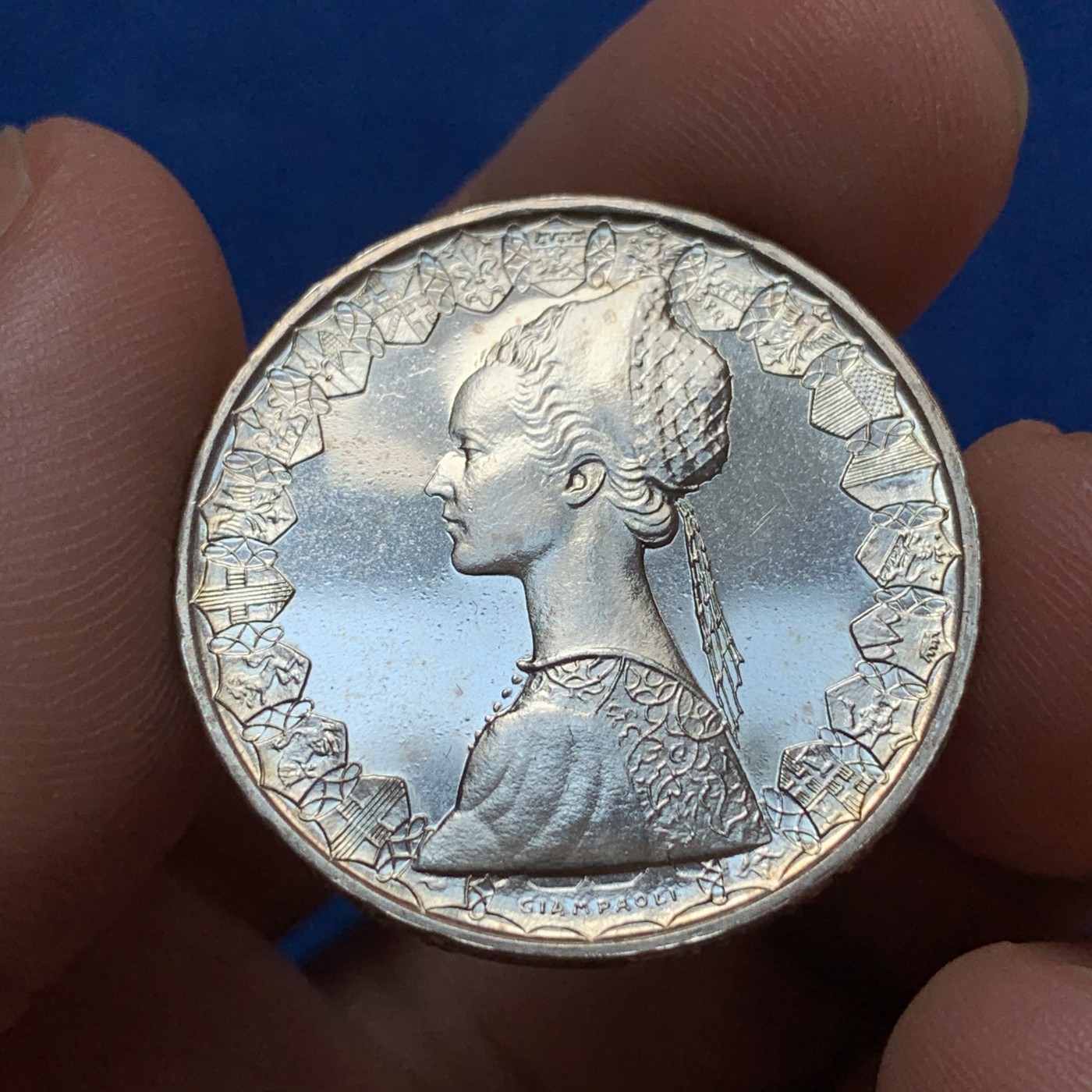 《竞宝斋》第189场-周日，周一 2场 (全场包邮) 意大利 1970年 人妻 帆船 500里拉银币一枚 光度十足 目测BU品质