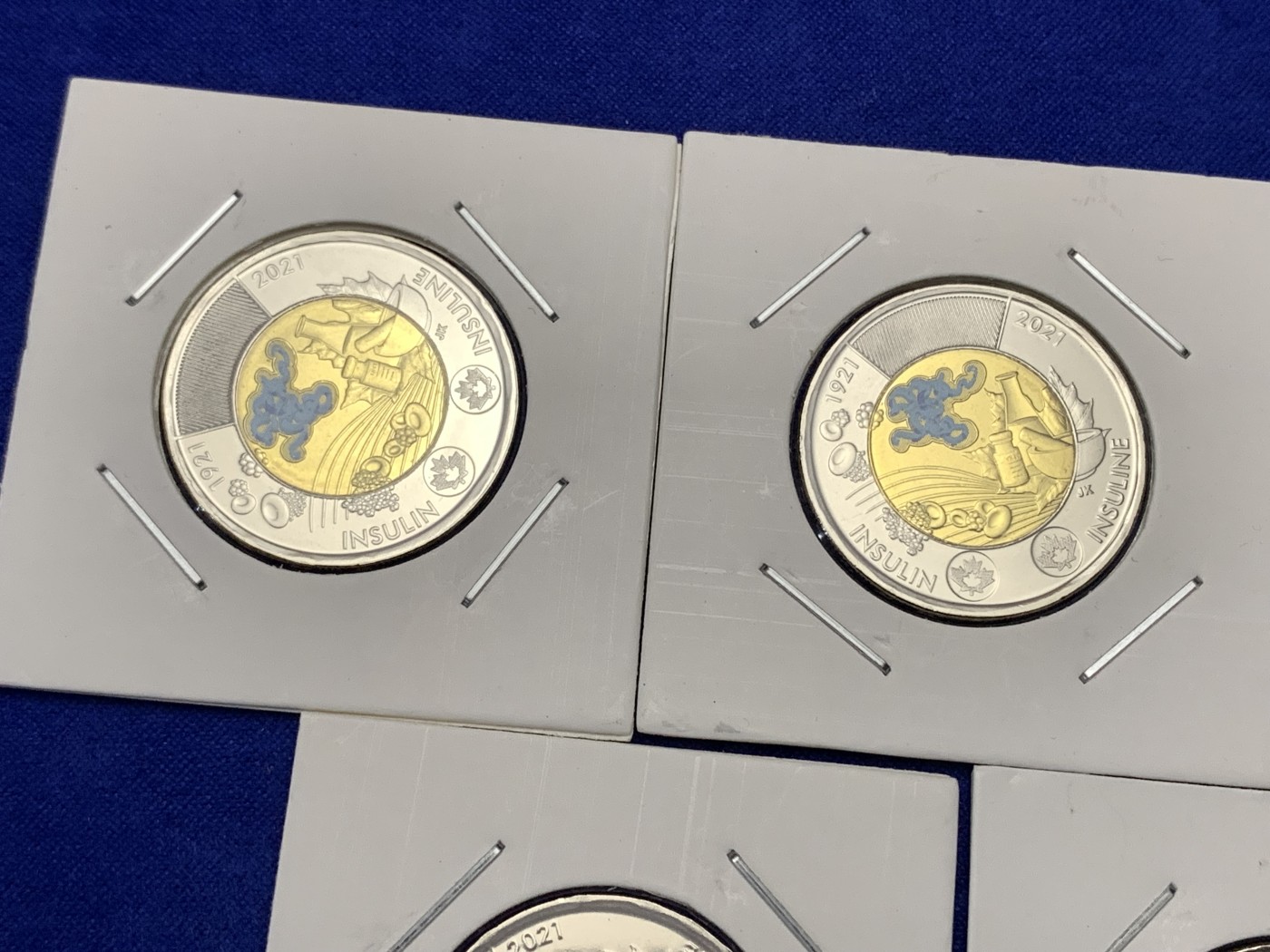 《竞宝斋》第189场-周日，周一 2场 (全场包邮) 加拿大 2021年2元胰岛素发明100周年 彩色双色币 5枚 卷拆品