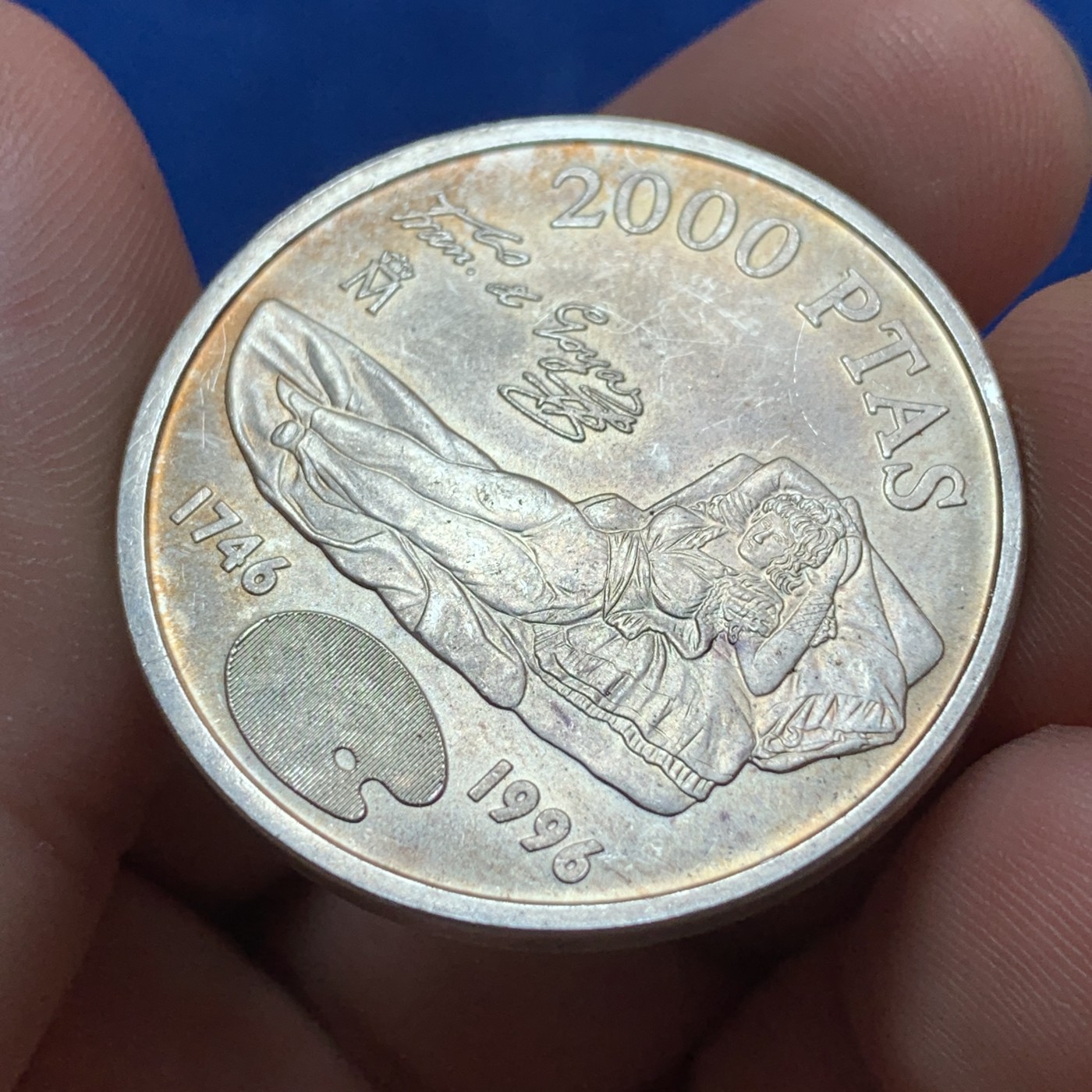 《竞宝斋》第189场-周日，周一 2场 (全场包邮) 西班牙1996年画家戈雅 2000比塞塔大银币 18克 925银