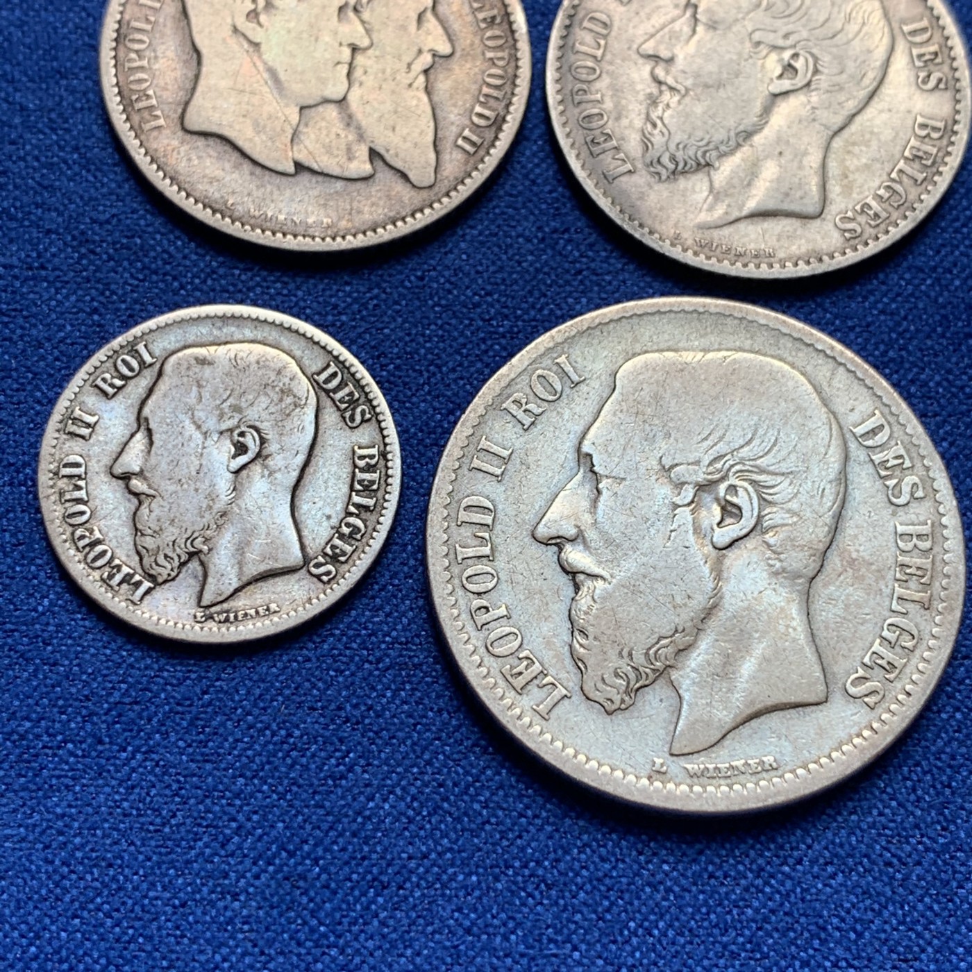 《竞宝斋》第189场-周日，周一 2场 (全场包邮) 4枚一组 比利时利奥波德50分-2法郎银币 少见品种