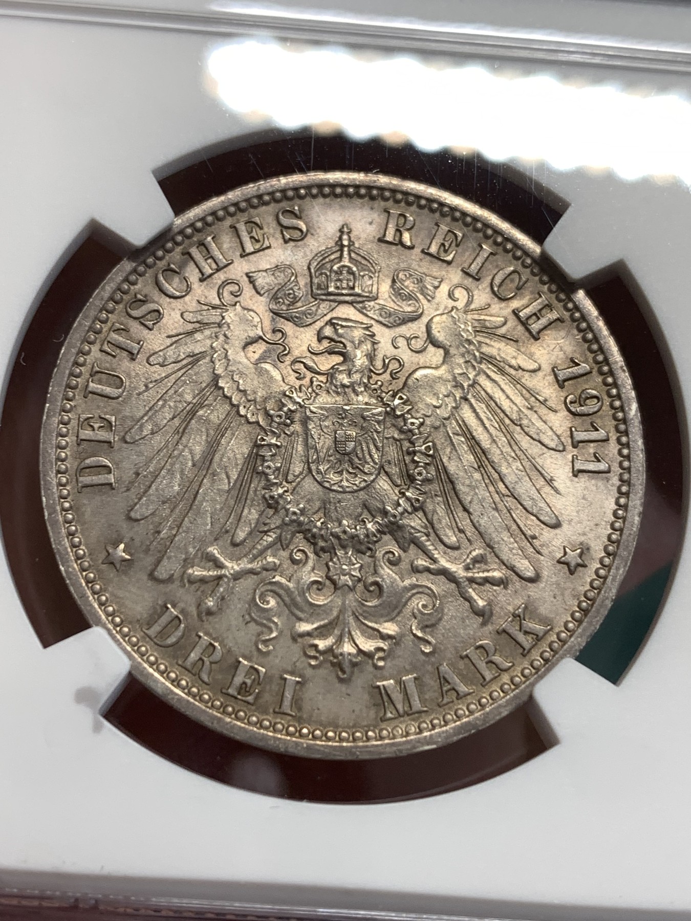 《竞宝斋》第189场-周日，周一 2场 (全场包邮) NGC-MS63 德国1911符腾堡威廉二世3马克纪念银币