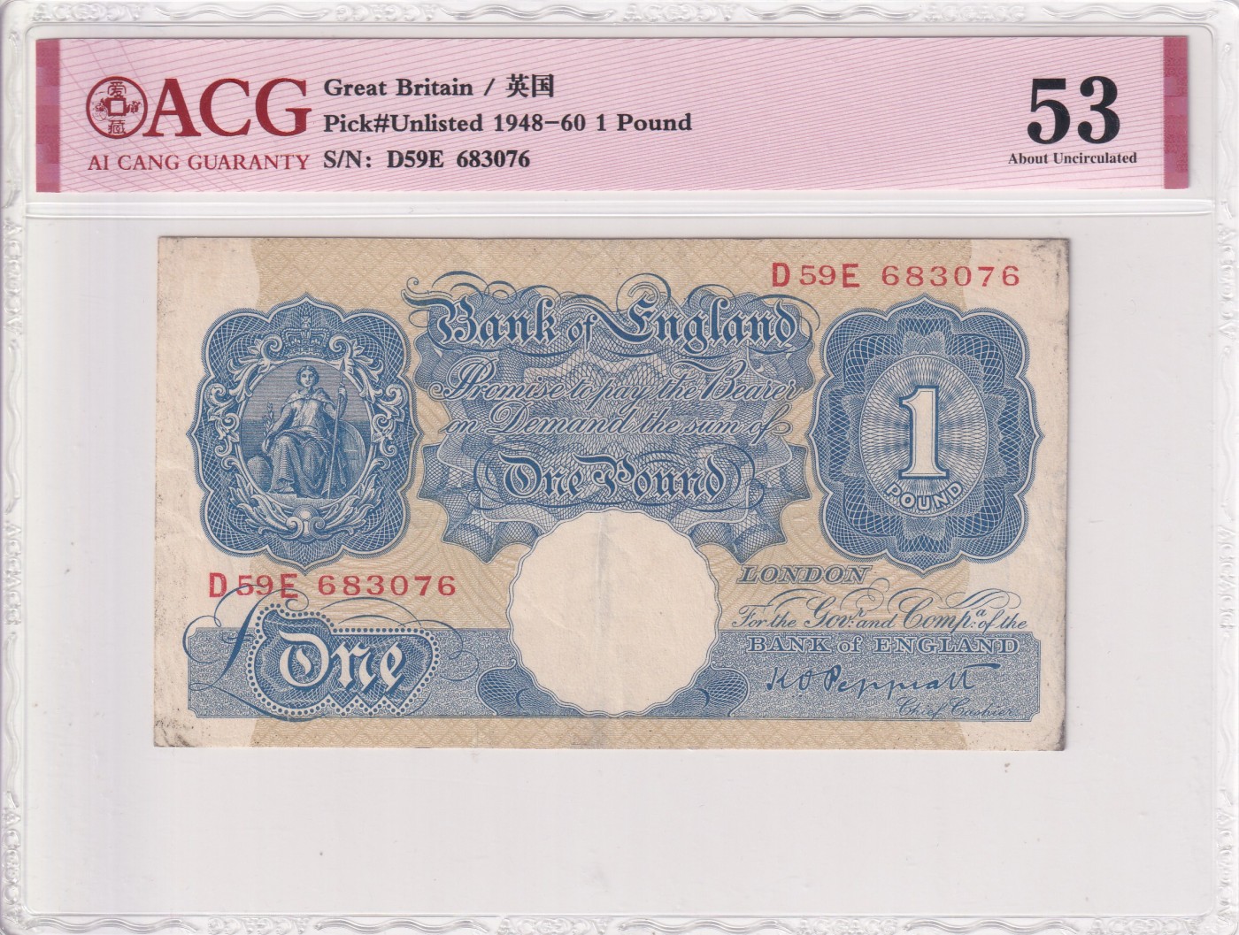 乐淘淘纸币精选 第15期 周五周六连拍第二场 【D59E 683076】英国1948-60年纸币 1英镑 ACG53