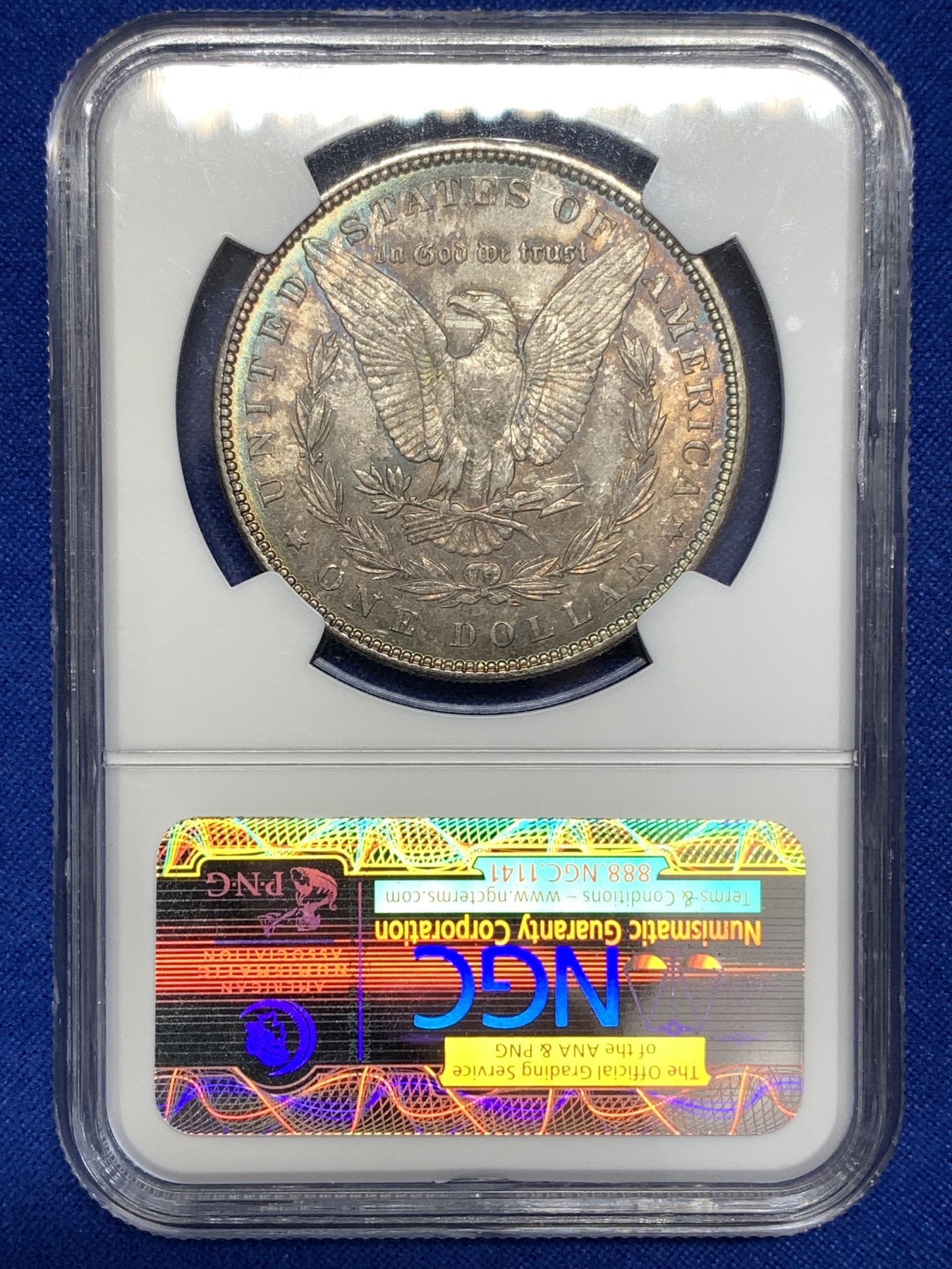 《竞宝斋》第189场-周日，周一 2场 (全场包邮) NGC-MS64 美国1887摩根银元 双面重彩 非常漂亮