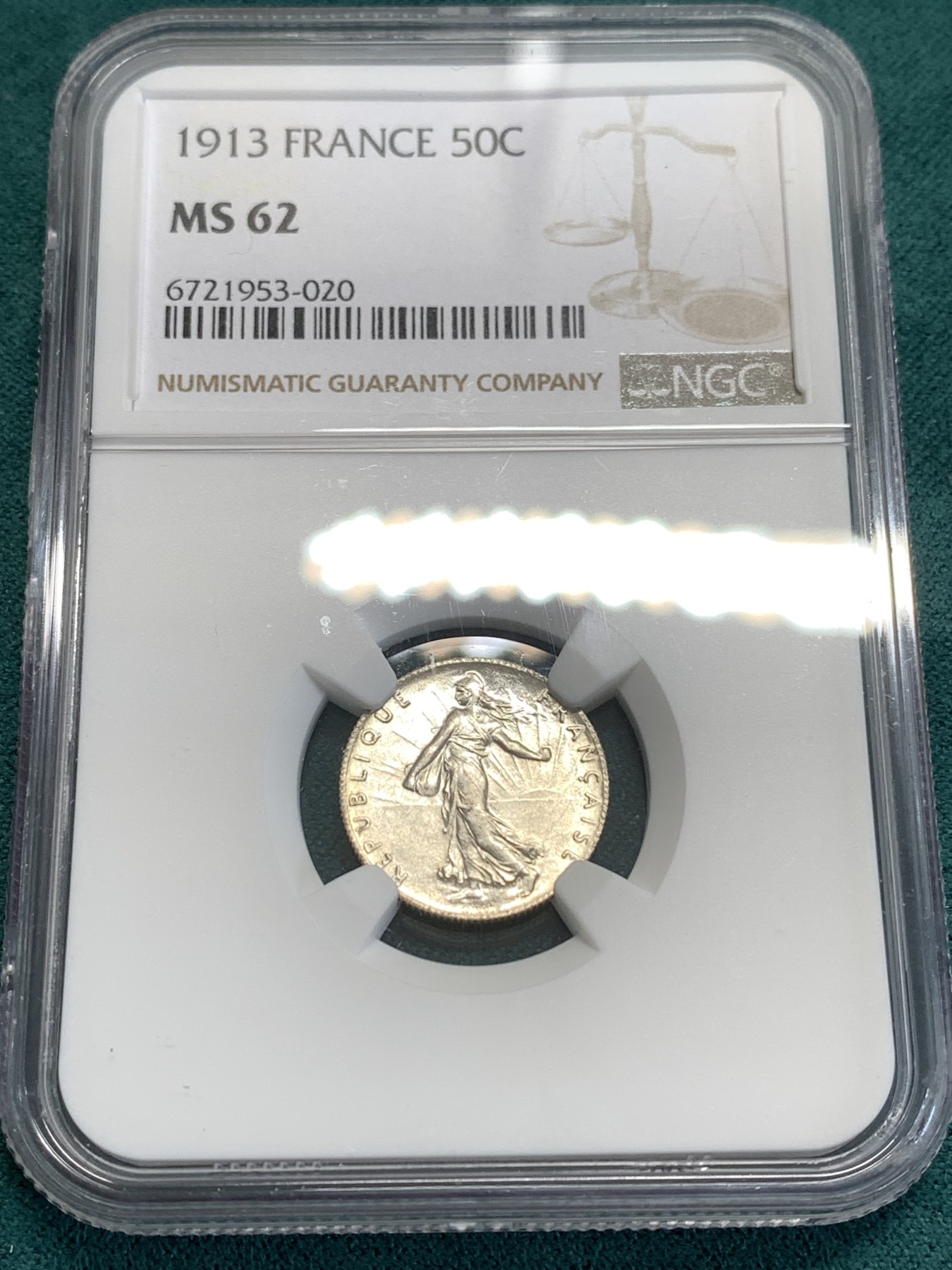 《竞宝斋》第189场-周日，周一 2场 (全场包邮) NGC MS62 法国1913年播种女神50分银币