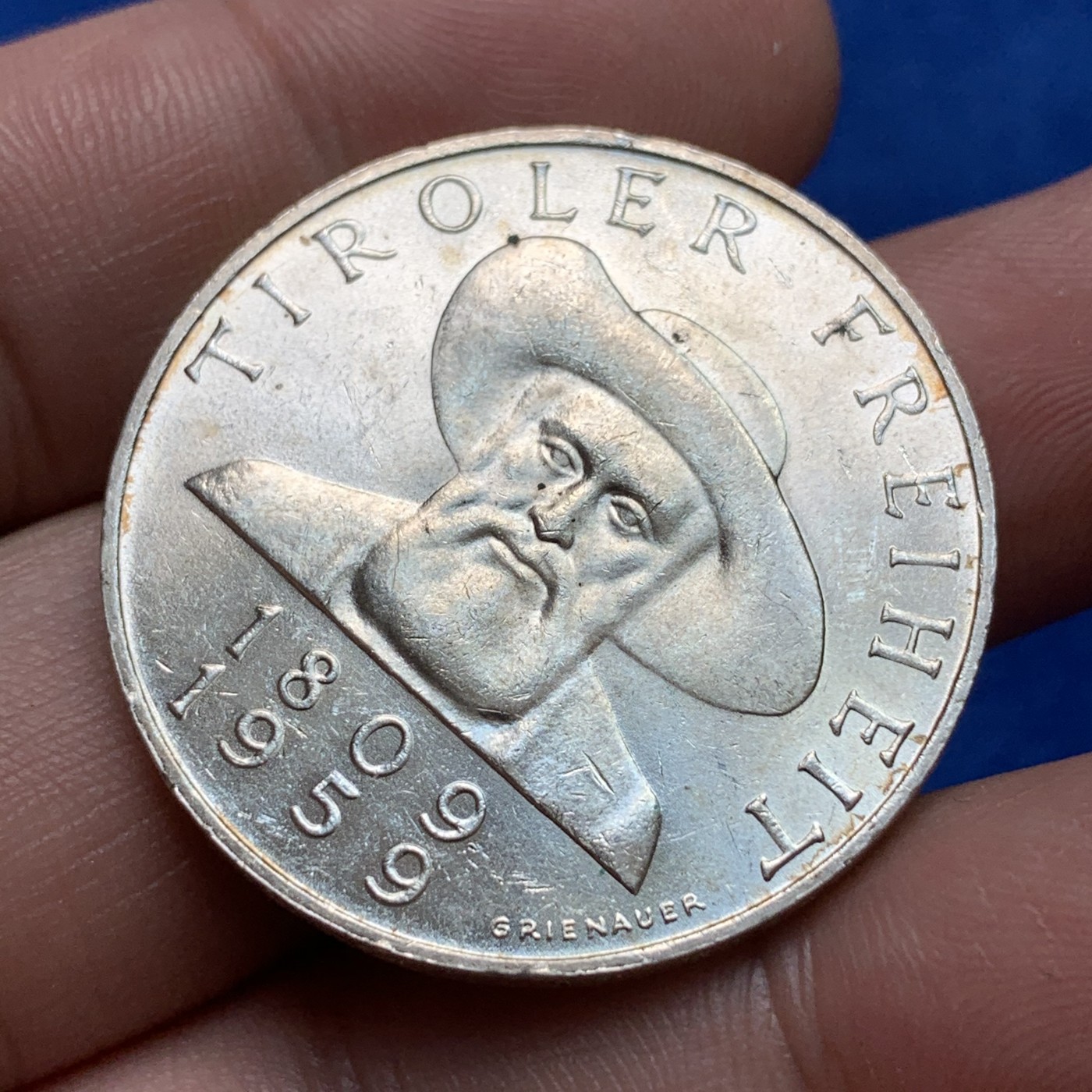 《竞宝斋》第189场-周日，周一 2场 (全场包邮) 奥地利 1959年50先令第罗尔解放150周年银币 20克 0.9银 UNC