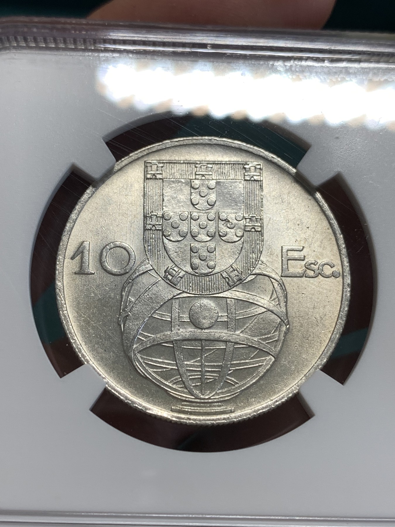 《竞宝斋》第189场-周日，周一 2场 (全场包邮) NGC-MS64 葡萄牙1955年大帆船10埃斯库多银币 一帆风顺