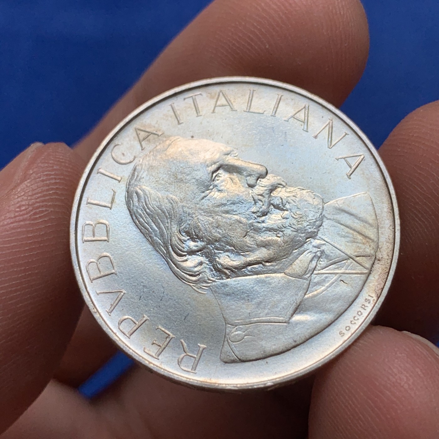 《竞宝斋》第189场-周日，周一 2场 (全场包邮) 1982年意大利副首相朱塞佩•加里波第逝世100周年纪念全新500里拉银币