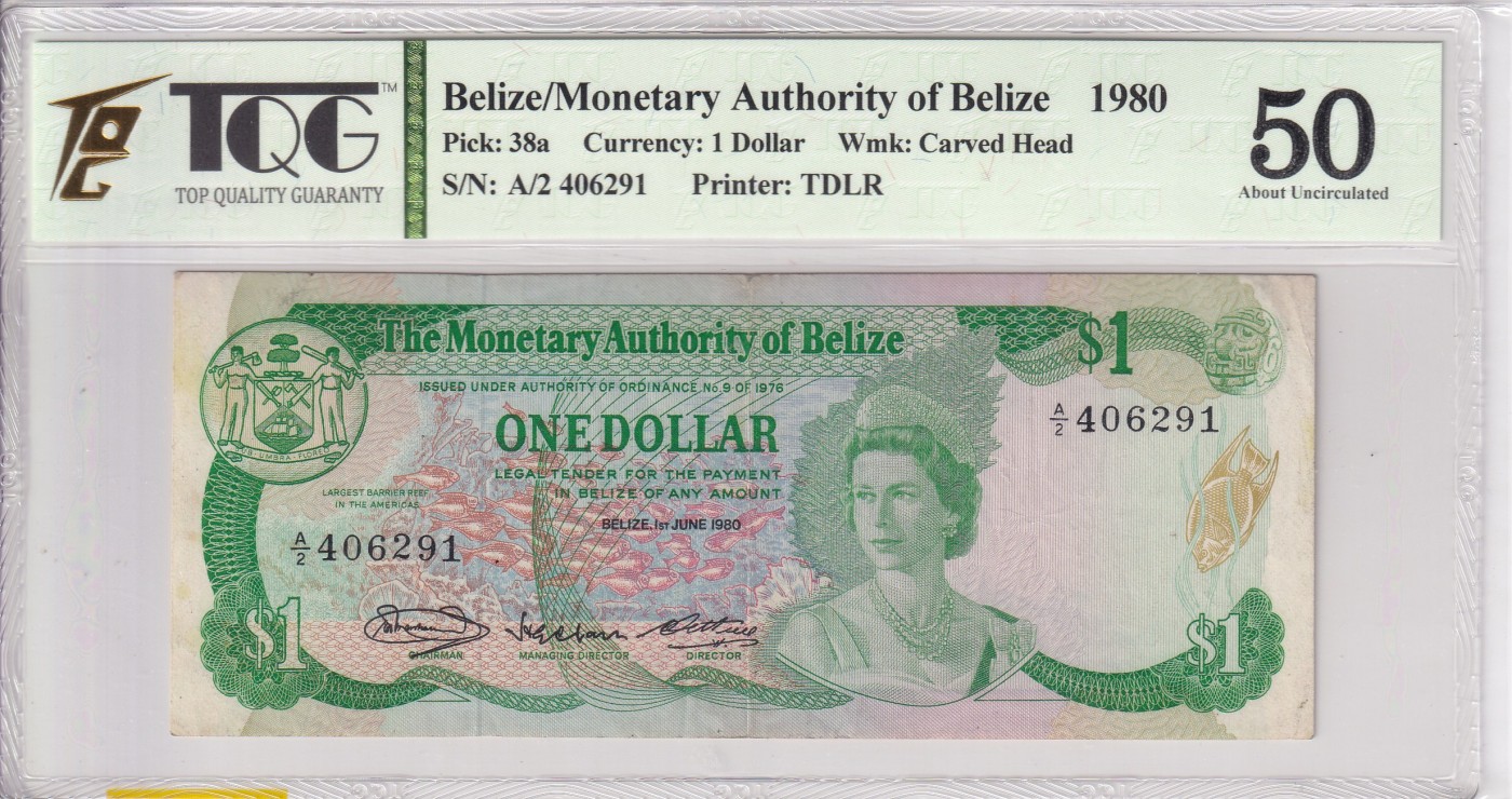 乐淘淘纸币精选 第15期 周五周六连拍第二场 【A/2 406291】伯利兹1980年纸币 1元 女王钞 首发年份 TQG50