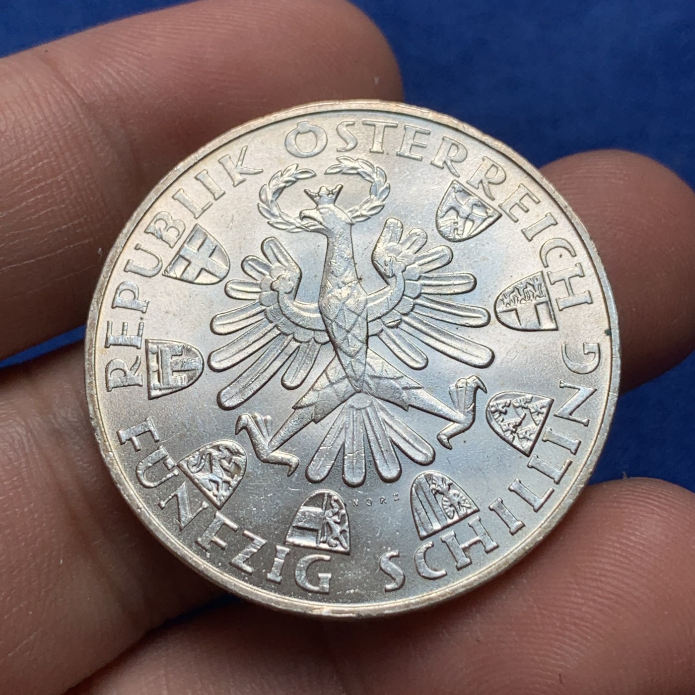 《竞宝斋》第189场-周日，周一 2场 (全场包邮) 奥地利 1959年50先令第罗尔解放150周年银币 20克 0.9银 UNC