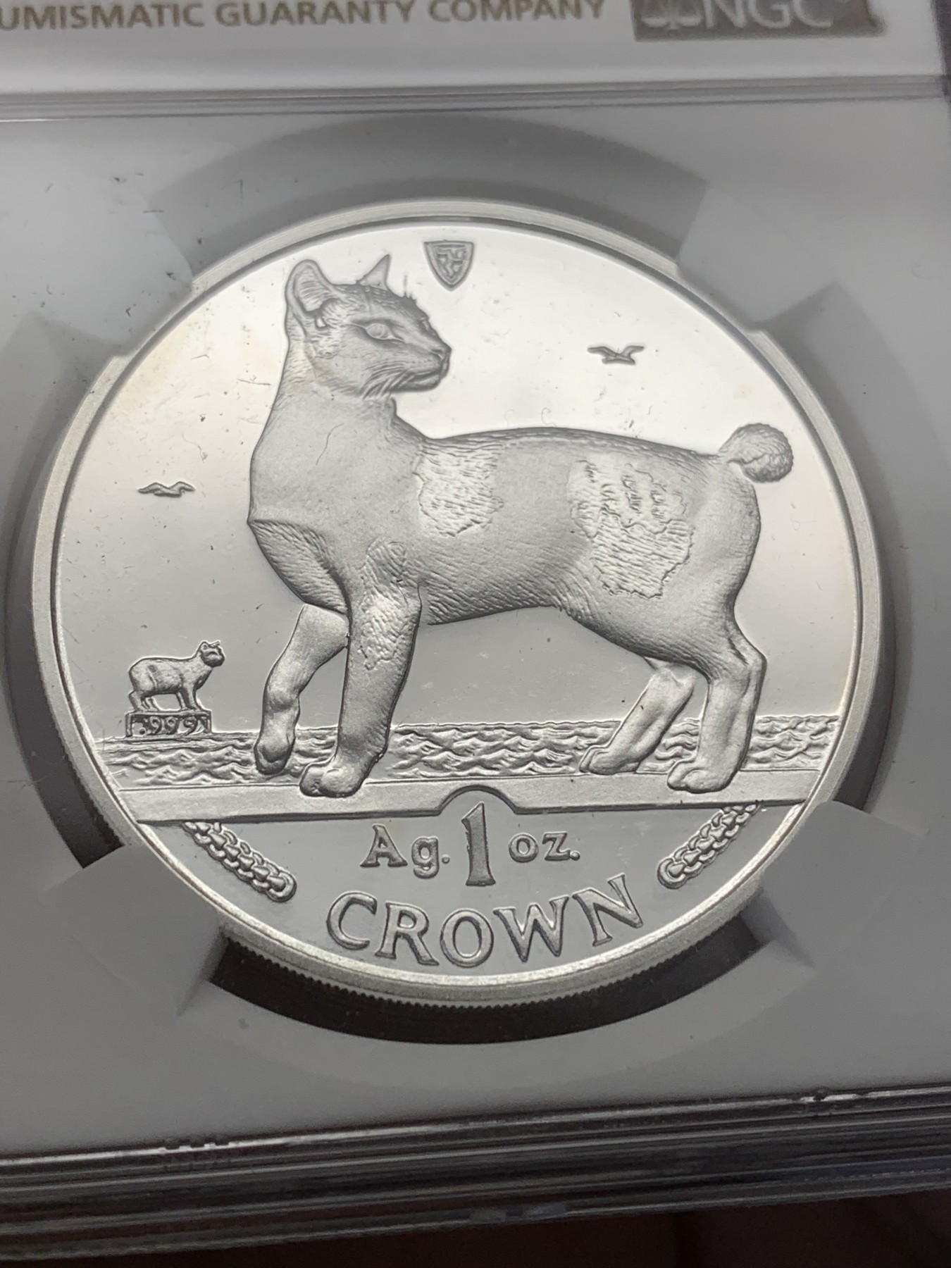 《竞宝斋》第189场-周日，周一 2场 (全场包邮) NGC PF68UC 马恩岛 1994 无尾猫 1克朗银币 999银 1盎司 31.1克