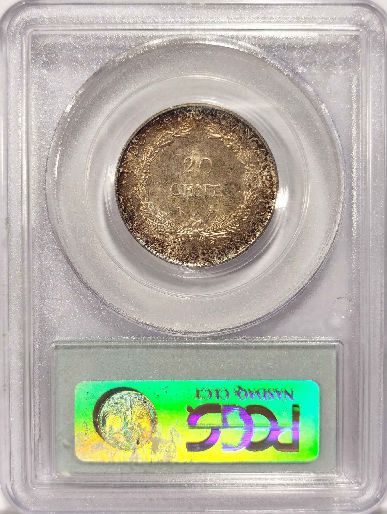 博洋堂“纯白金之夜”精品专场暨第039期（全场包邮） PCGS MS65 法属印度支那1928年A版20分银币