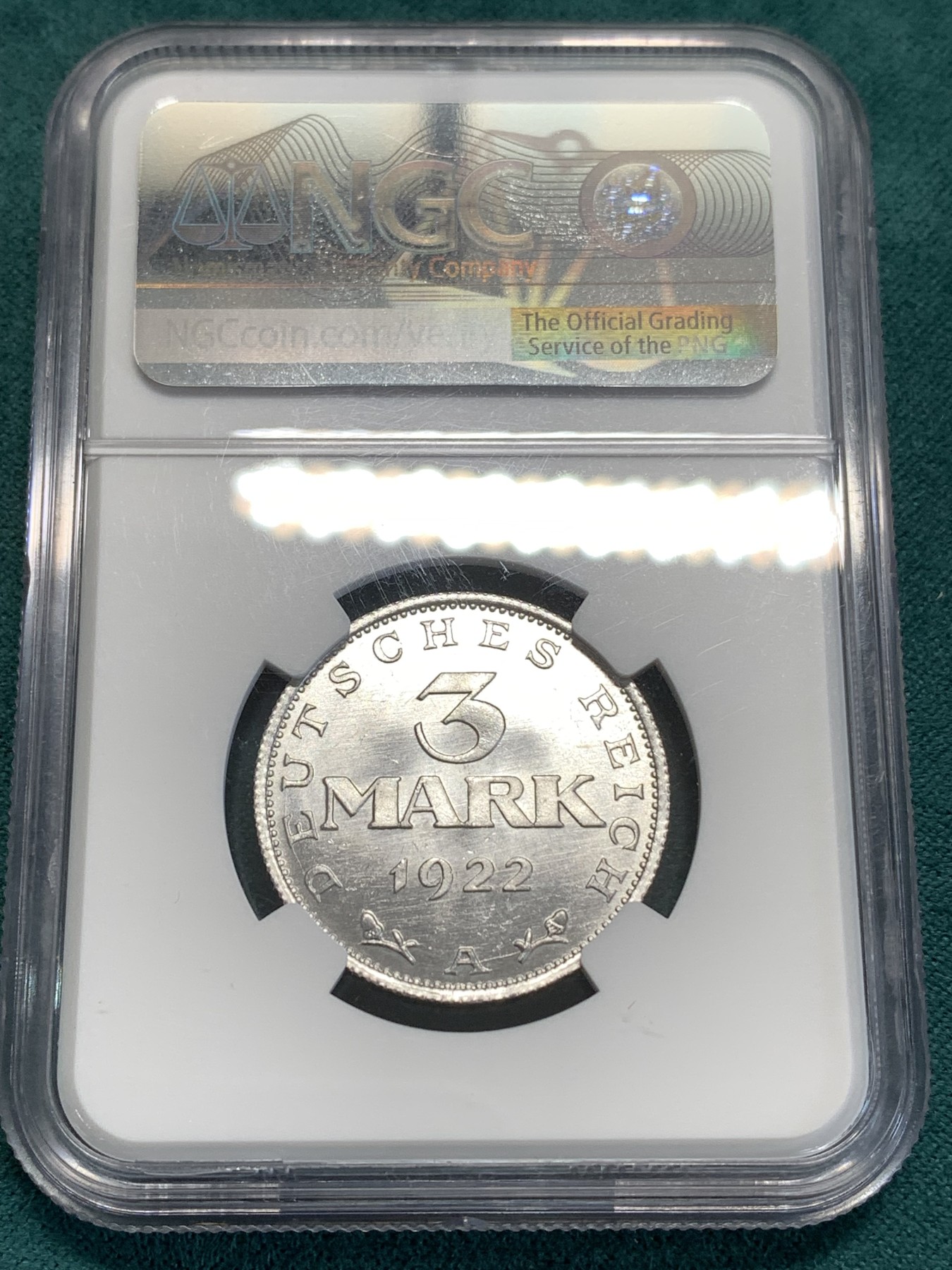 《竞宝斋》第189场-周日，周一 2场 (全场包邮) NGC MS63 德国1922年3马克铝币