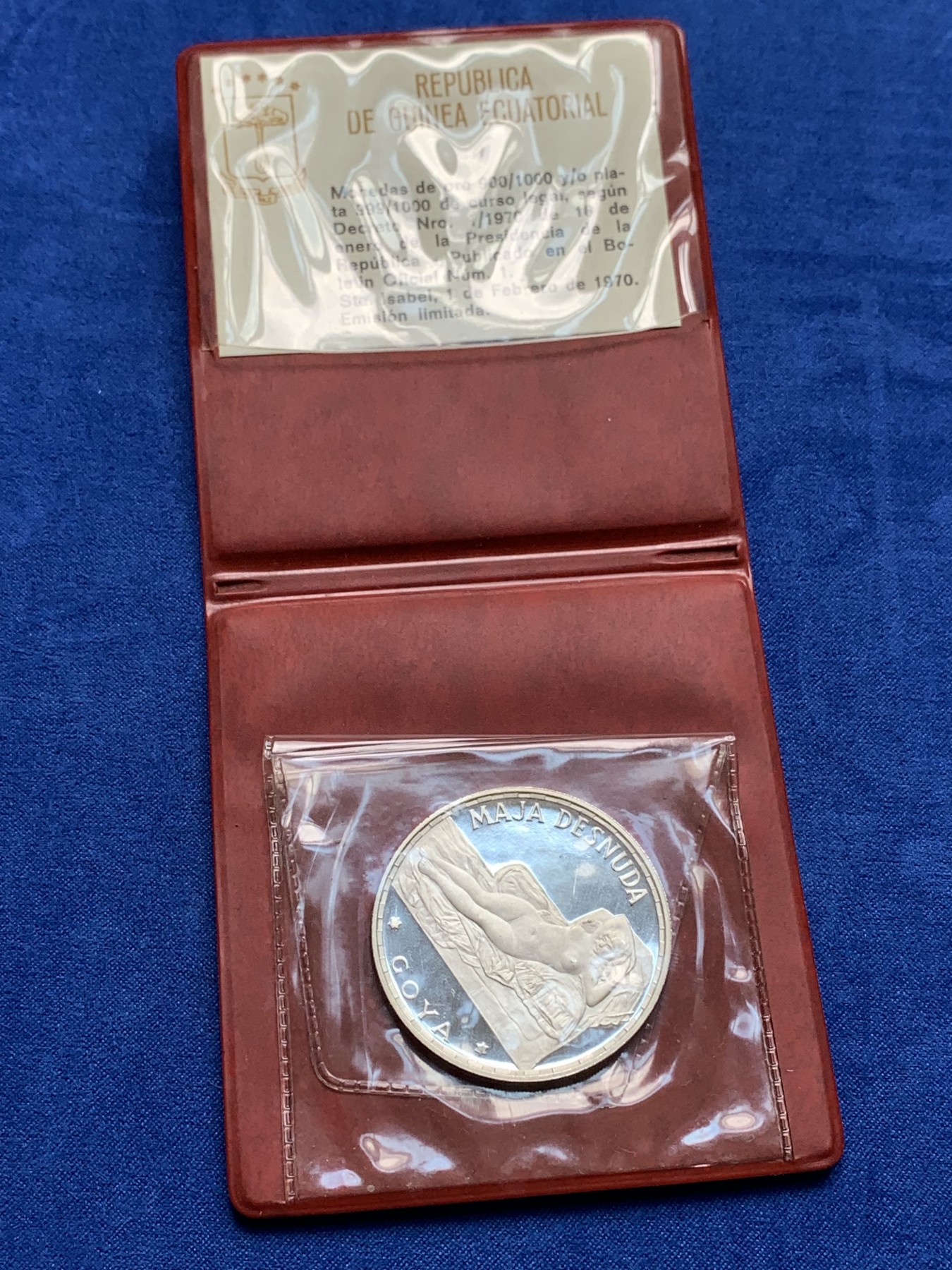 《竞宝斋》第189场-周日，周一 2场 (全场包邮) 赤道几内亚1970年戈雅名画100P精致大银币 漂亮的美女设计 原盒包装