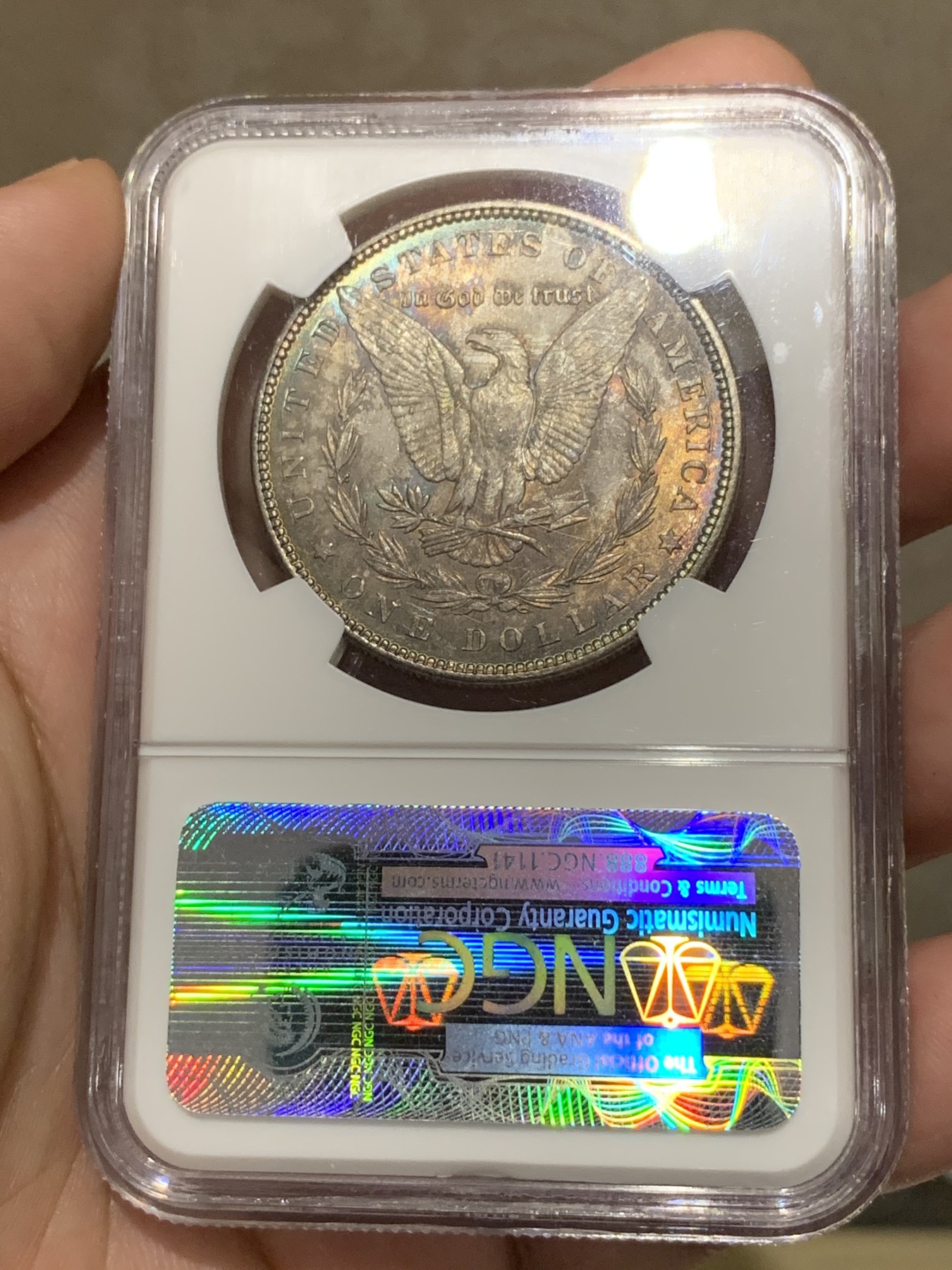 《竞宝斋》第189场-周日，周一 2场 (全场包邮) NGC-MS64 美国1887摩根银元 双面重彩 非常漂亮