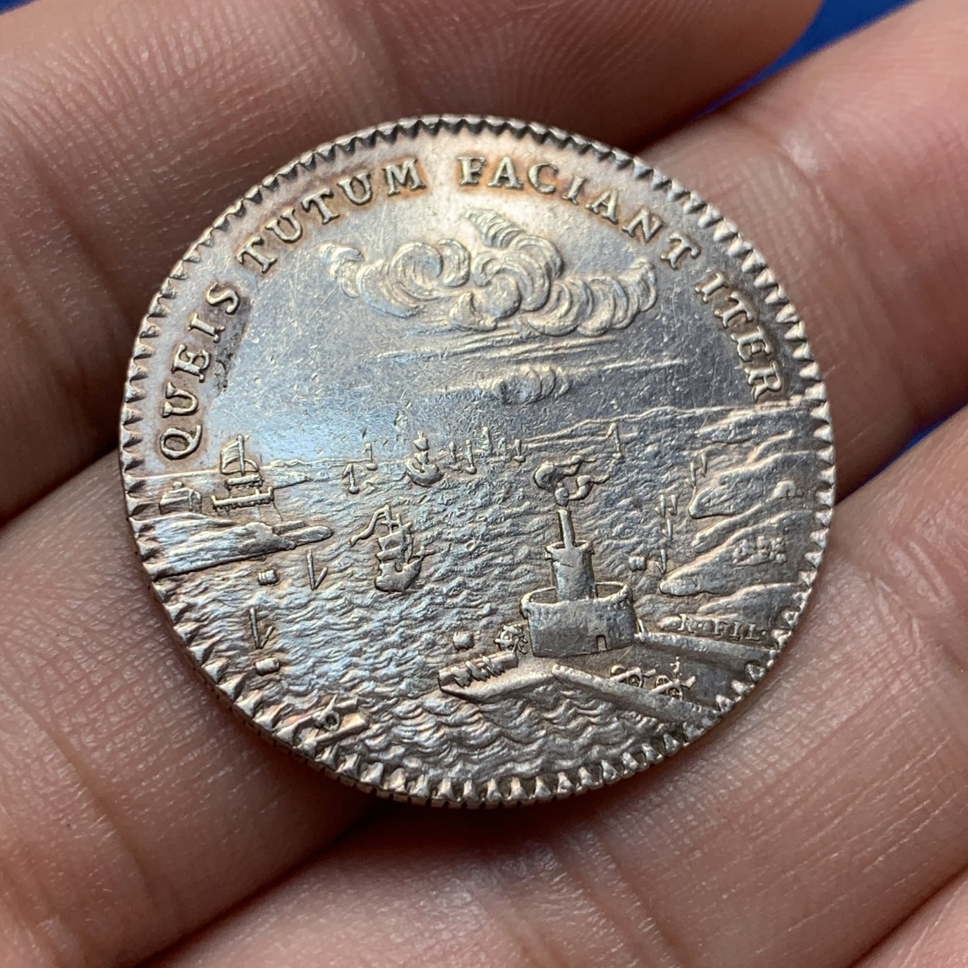 《竞宝斋》第189场-周日，周一 2场 (全场包邮) 法国1761年景观银质代币 29.3mm 8.6g