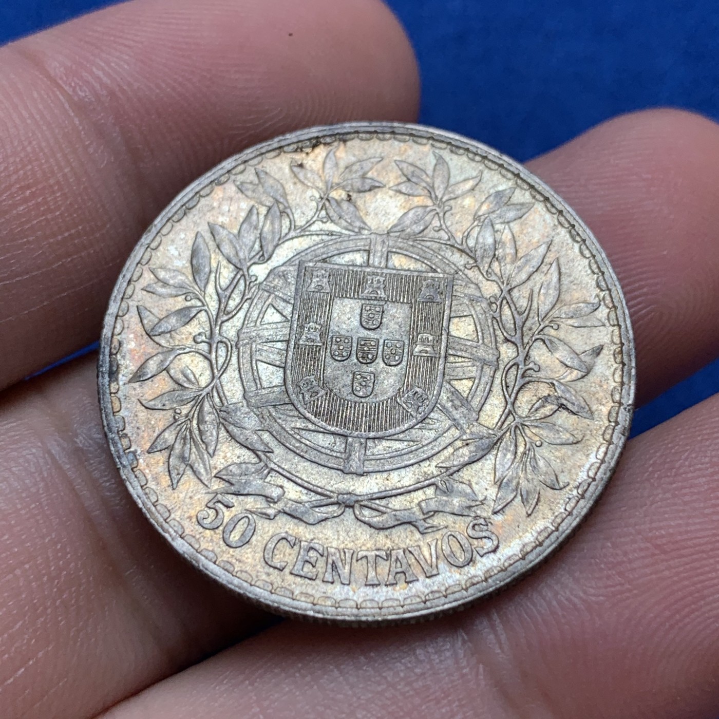 《竞宝斋》第189场-周日，周一 2场 (全场包邮) 葡萄牙 1913年 谷物女神 50分银币 深彩 带光 这个上包浆真不多 半元型不要错过