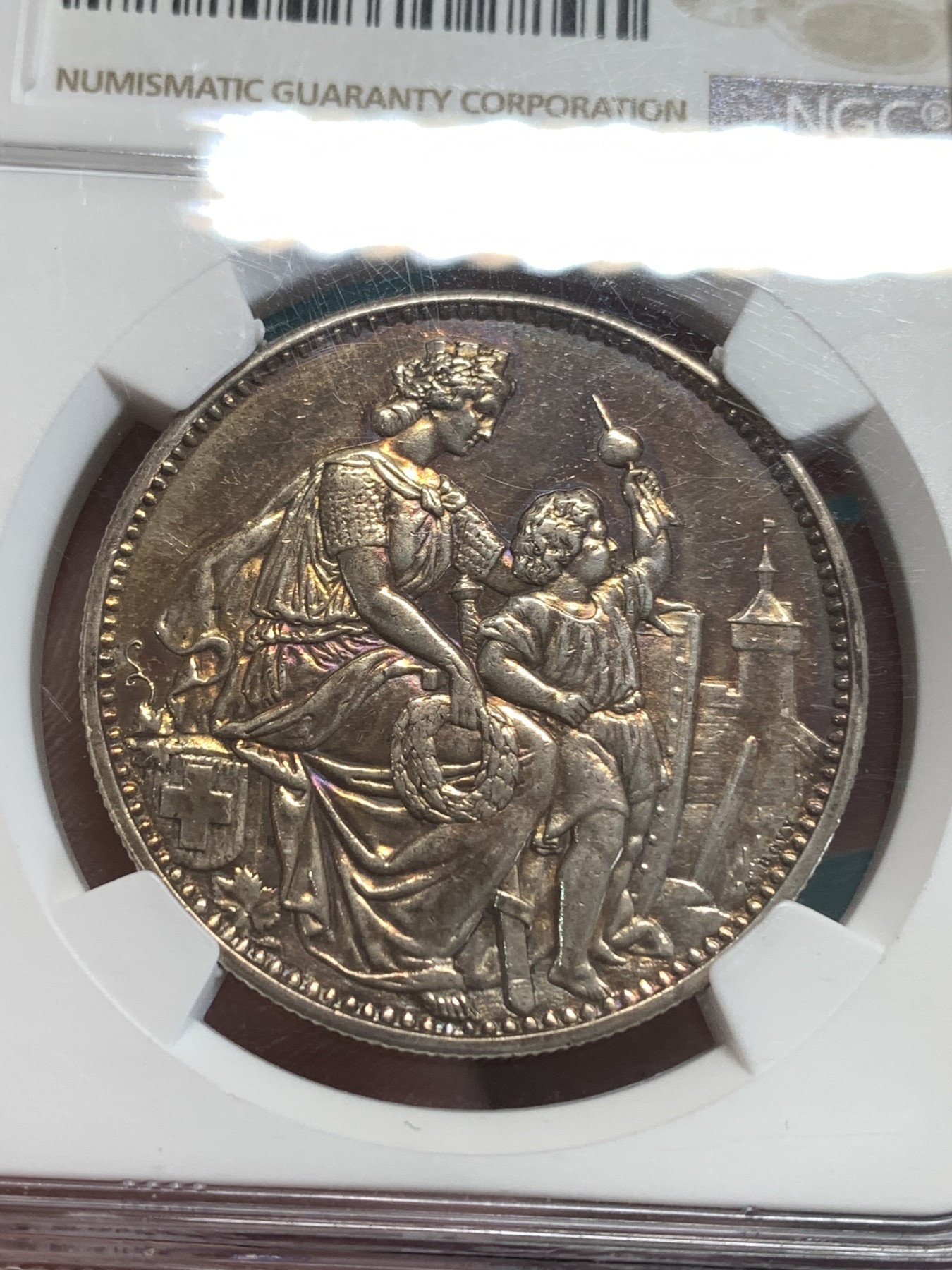 《竞宝斋》第189场-周日，周一 2场 (全场包邮) NGC-AUD 瑞士1865年 射击节5法郎银币