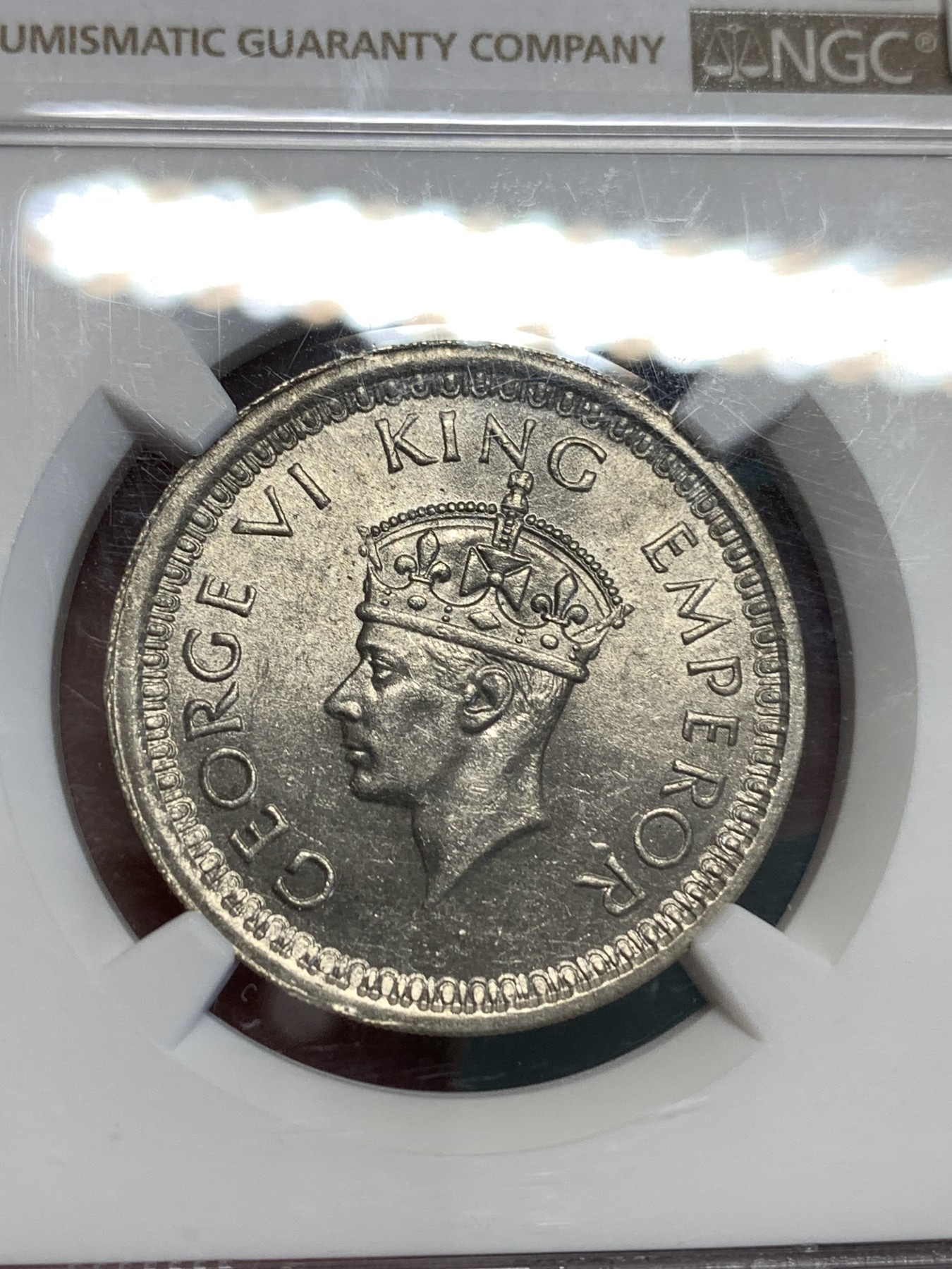 《竞宝斋》第189场-周日，周一 2场 (全场包邮) NGC MS62 乔治六世印度1卢比 1945年L版