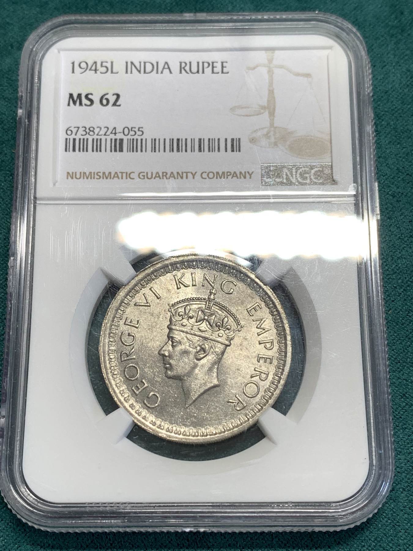 《竞宝斋》第189场-周日，周一 2场 (全场包邮) NGC MS62 乔治六世印度1卢比 1945年L版