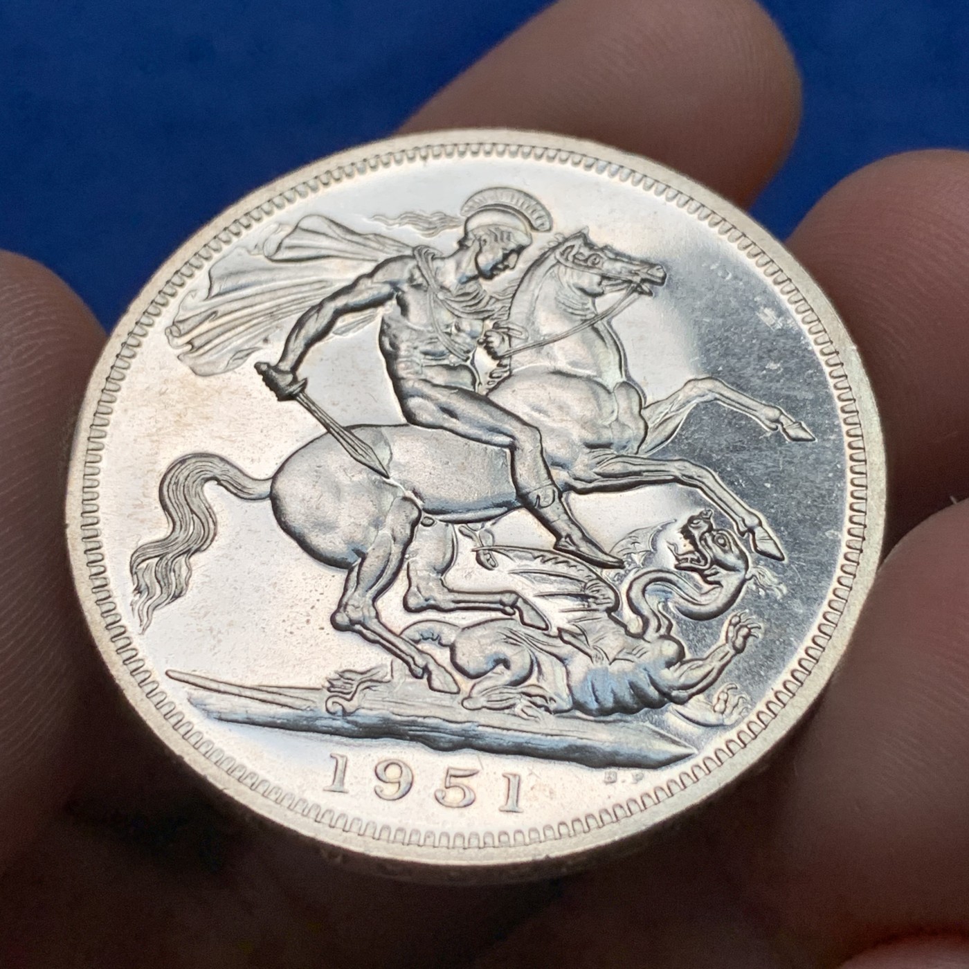 《竞宝斋》第189场-周日，周一 2场 (全场包邮) 英国1951年乔治六世 最后的马剑克朗型纪念币 盒证全