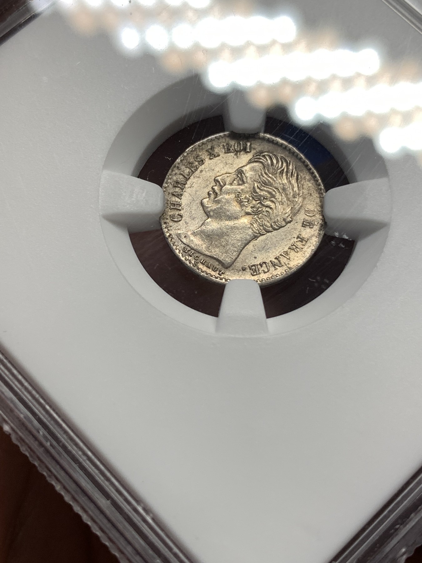 《竞宝斋》第189场-周日，周一 2场 (全场包邮) NGC MS61 法国1830年A巴黎厂查理十世1/4法郎银币 在位十年 极少好品辅币