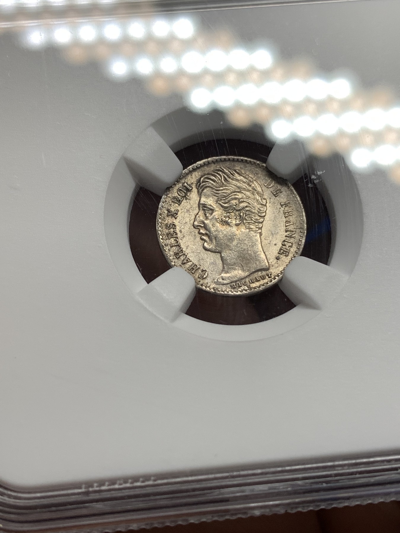 《竞宝斋》第189场-周日，周一 2场 (全场包邮) NGC MS61 法国1830年A巴黎厂查理十世1/4法郎银币 在位十年 极少好品辅币