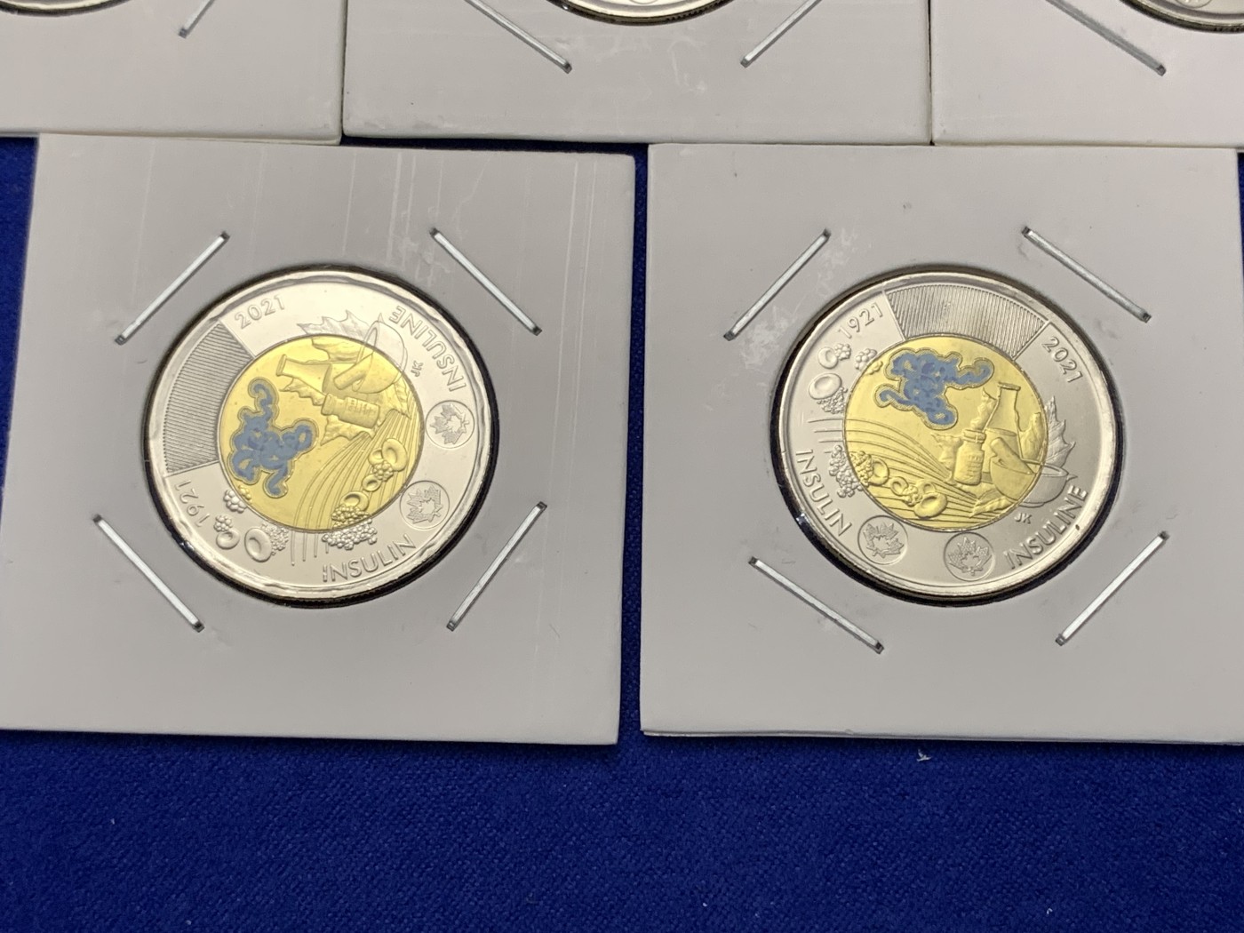 《竞宝斋》第189场-周日，周一 2场 (全场包邮) 加拿大 2021年2元胰岛素发明100周年 彩色双色币 5枚 卷拆品