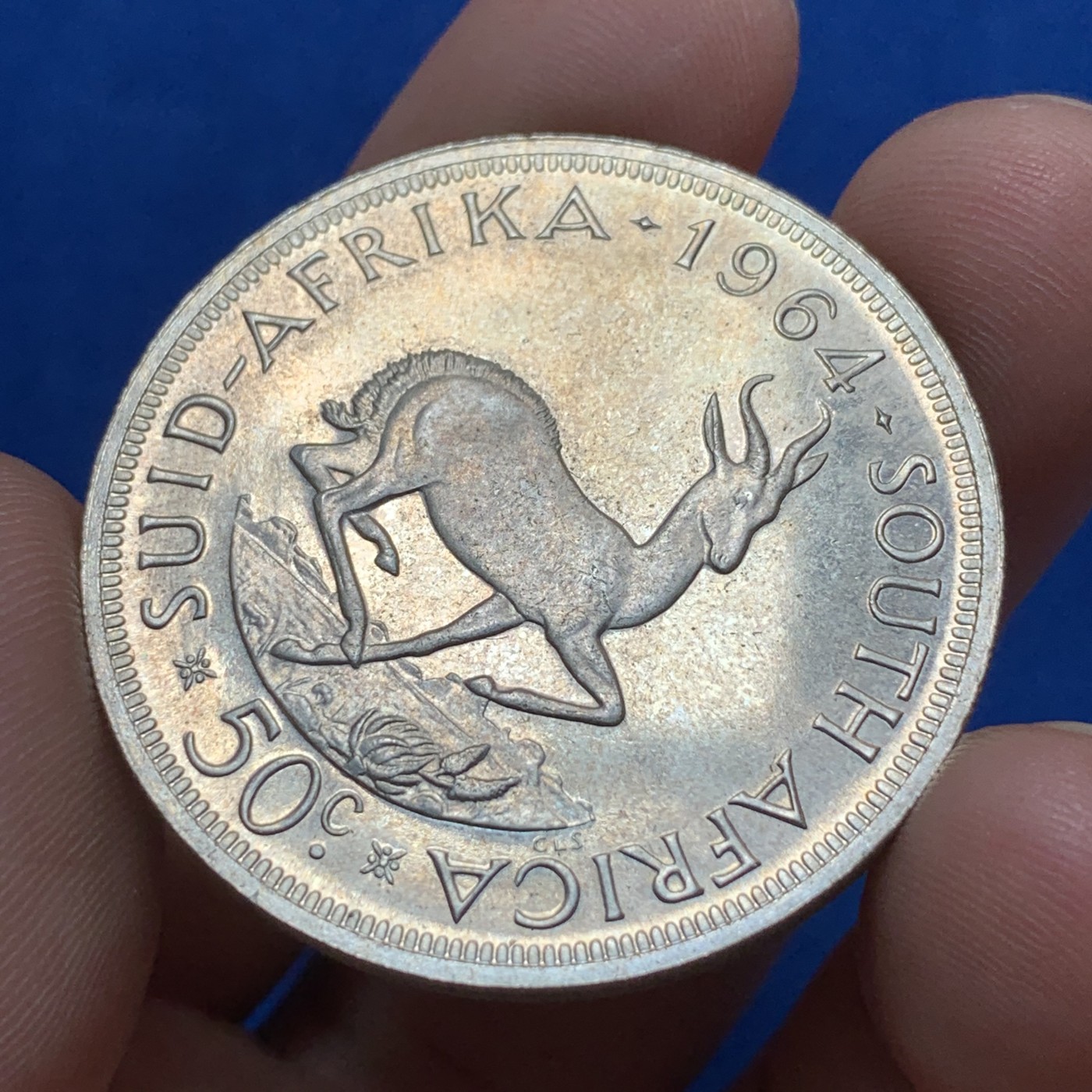 《竞宝斋》第189场-周日，周一 2场 (全场包邮) 南非 1964年 奔跑的跳羚 50分大银币 光好