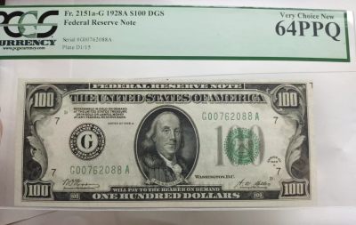 Unc 美国纸币 1928年 100美金纸币 PCGS 64PPQ - Unc 美国纸币 1928年 100美金纸币 PCGS 64PPQ