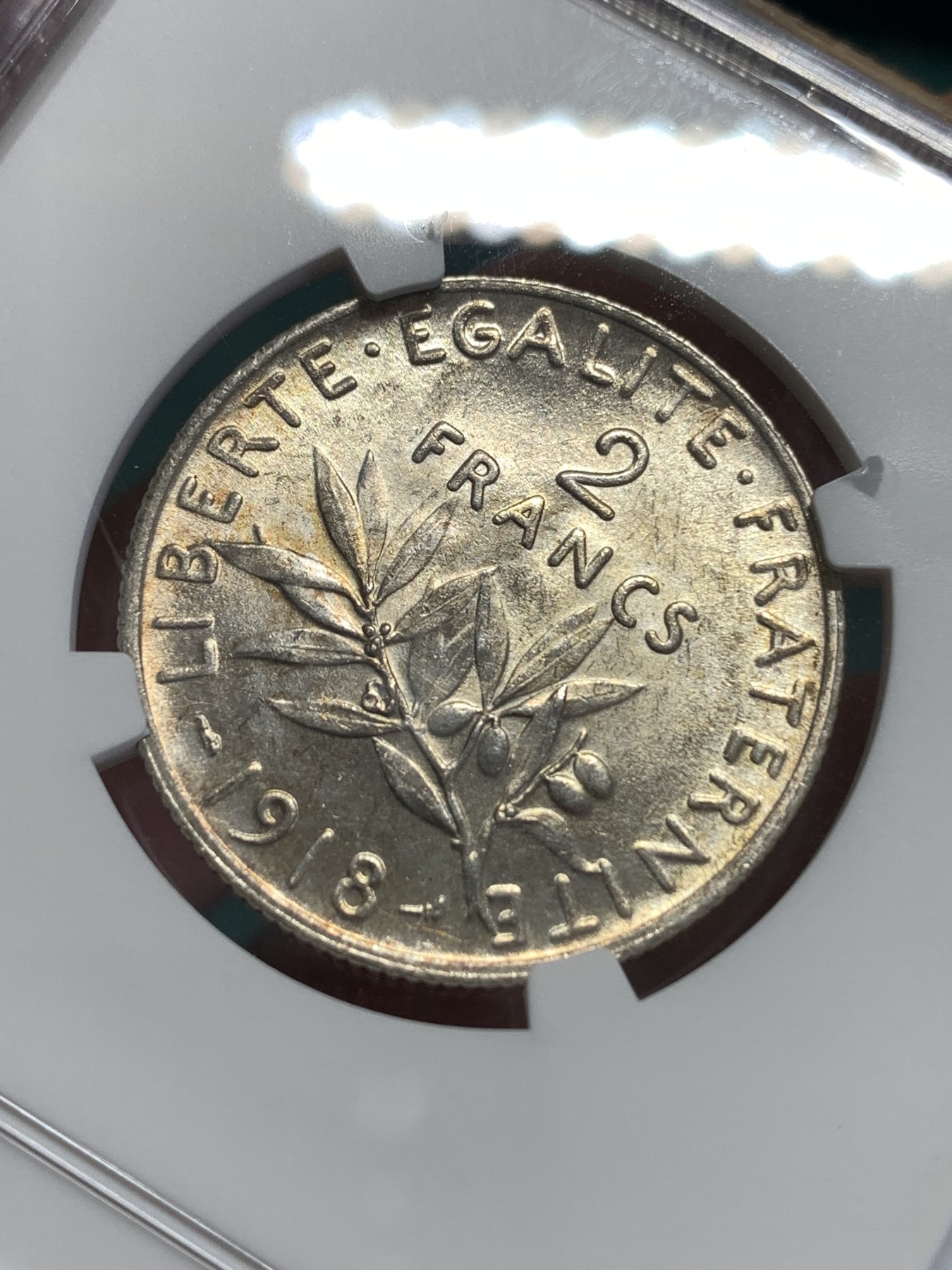 《竞宝斋》第189场-周日，周一 2场 (全场包邮) NGC-MS61 法国 1918年 播种女神2法郎银币 低评