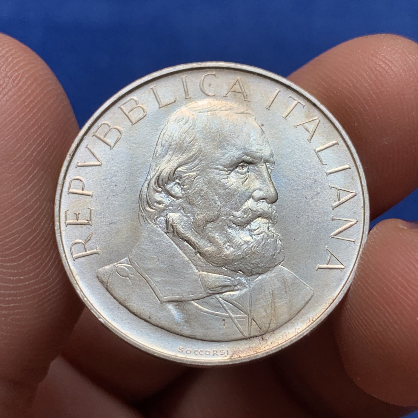 《竞宝斋》第189场-周日，周一 2场 (全场包邮) 1982年意大利副首相朱塞佩•加里波第逝世100周年纪念全新500里拉银币