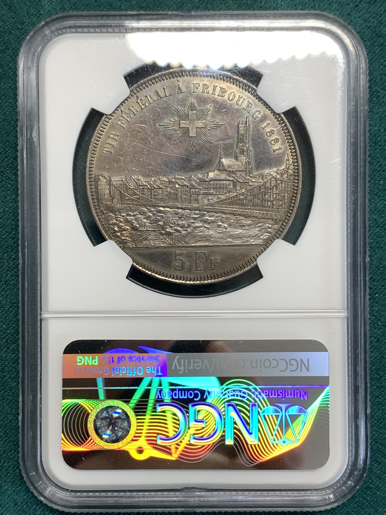 《竞宝斋》第189场-周日，周一 2场 (全场包邮) NGC-AUD 瑞士1881年 射击节5法郎银币