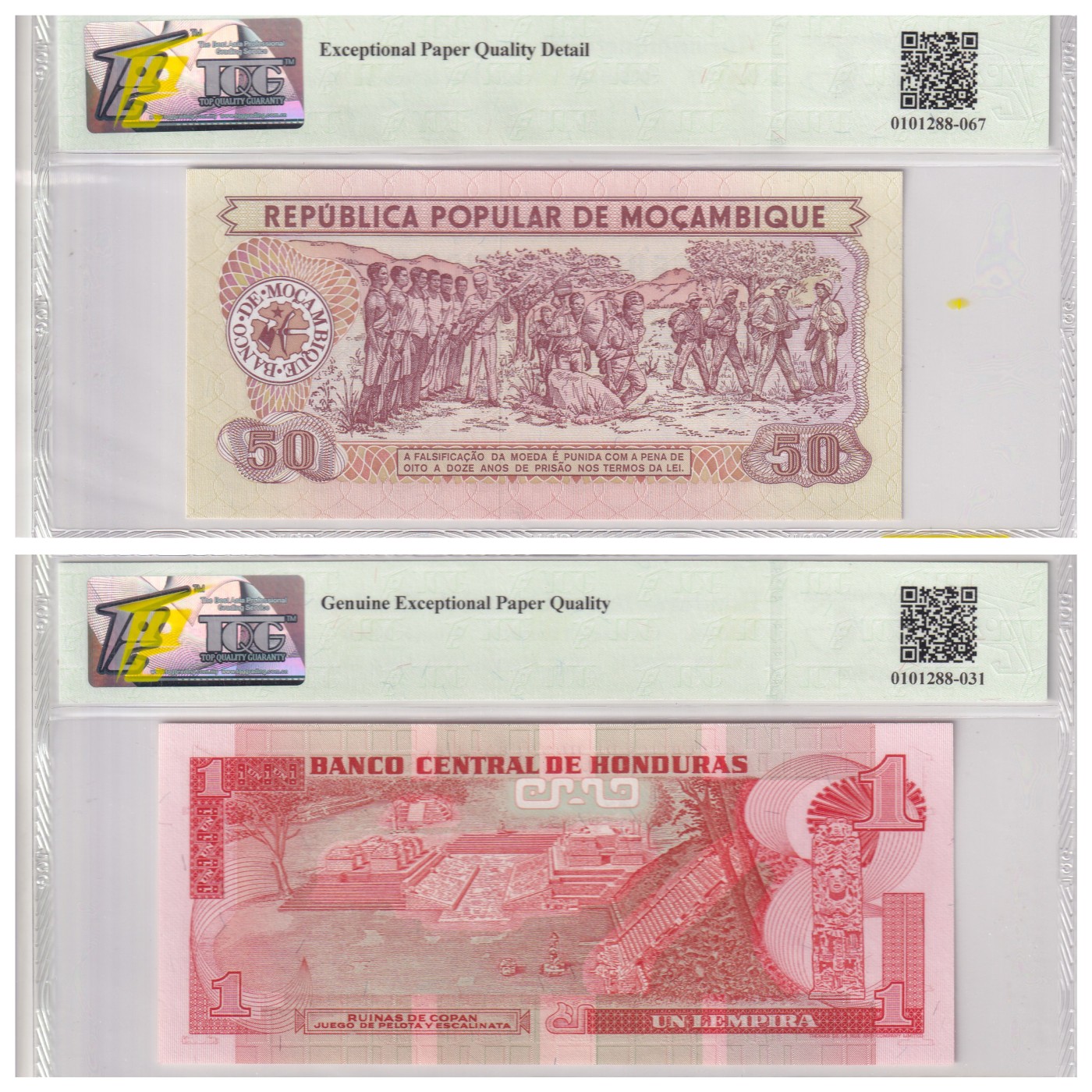 乐淘淘纸币精选 第15期 周五周六连拍第二场 【两张组合】莫桑比克 洪都拉斯纸币两张 TQG评级高分