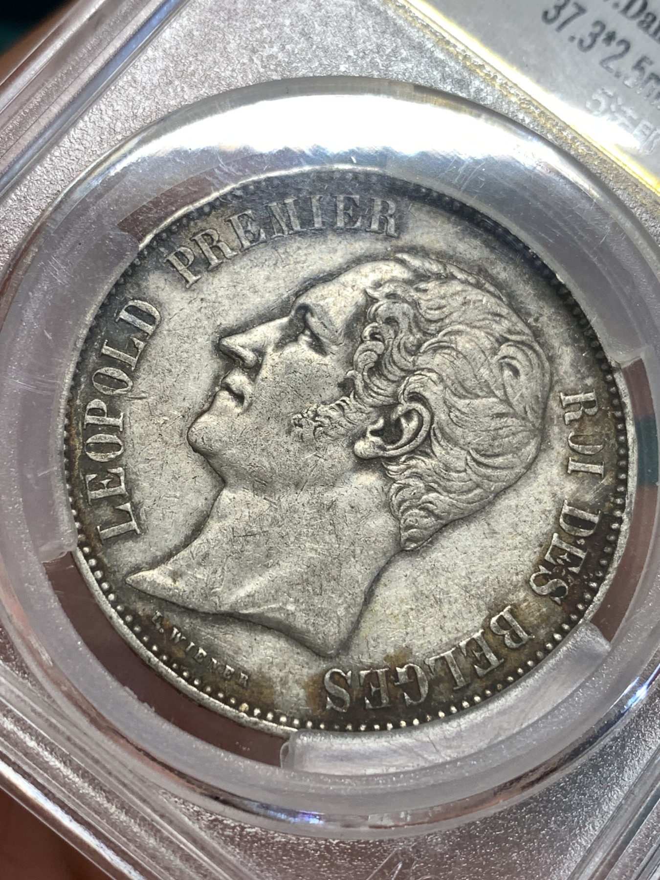 《竞宝斋》第189场-周日，周一 2场 (全场包邮) 爱藏 XF 比利时1865利奥波德一世5法郎银币 原味包浆 细节好