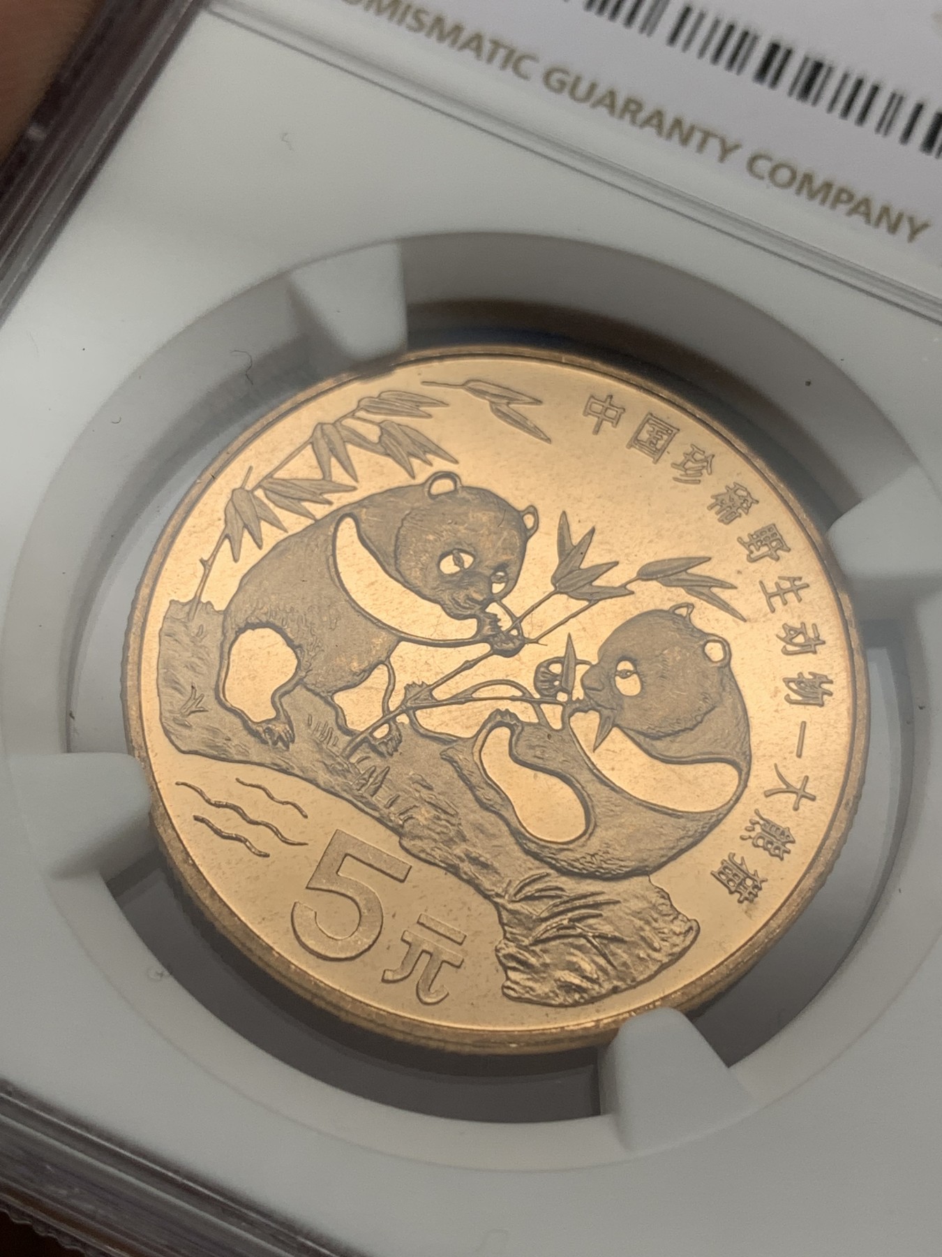 《竞宝斋》第189场-周日，周一 2场 (全场包邮) NGC-MS66RDPL 中国1993熊猫5元铜币 好转光 类精制底板