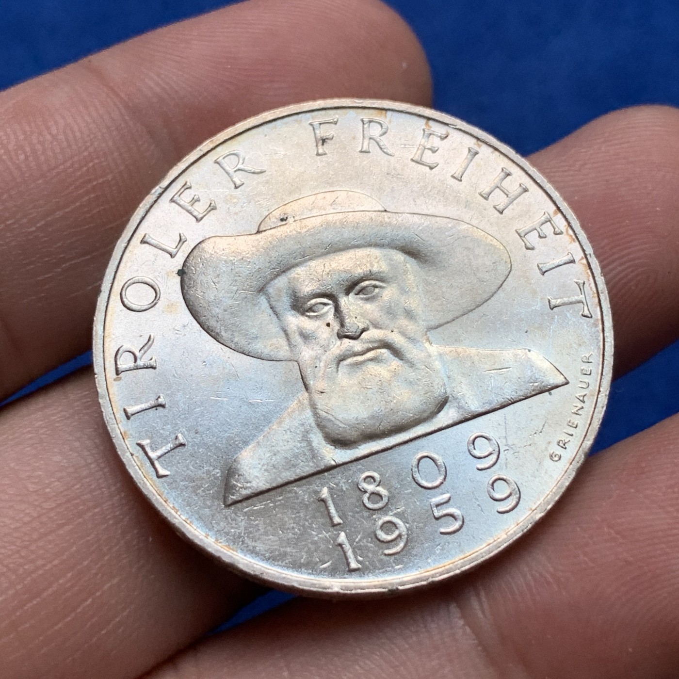 《竞宝斋》第189场-周日，周一 2场 (全场包邮) 奥地利 1959年50先令第罗尔解放150周年银币 20克 0.9银 UNC