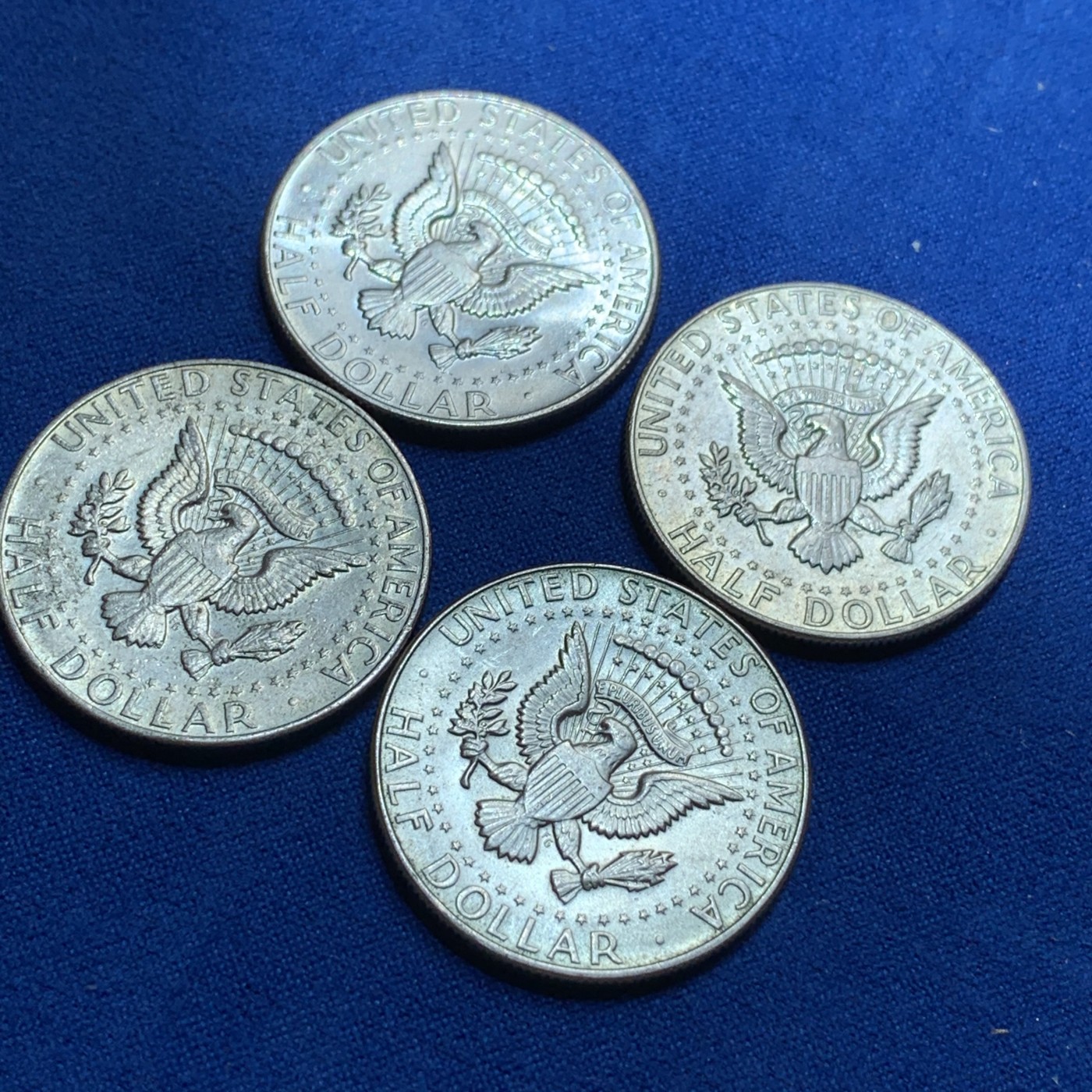 《竞宝斋》第189场-周日，周一 2场 (全场包邮) 4枚一组 美国肯尼迪半美元银币 4个不同年份 低银版