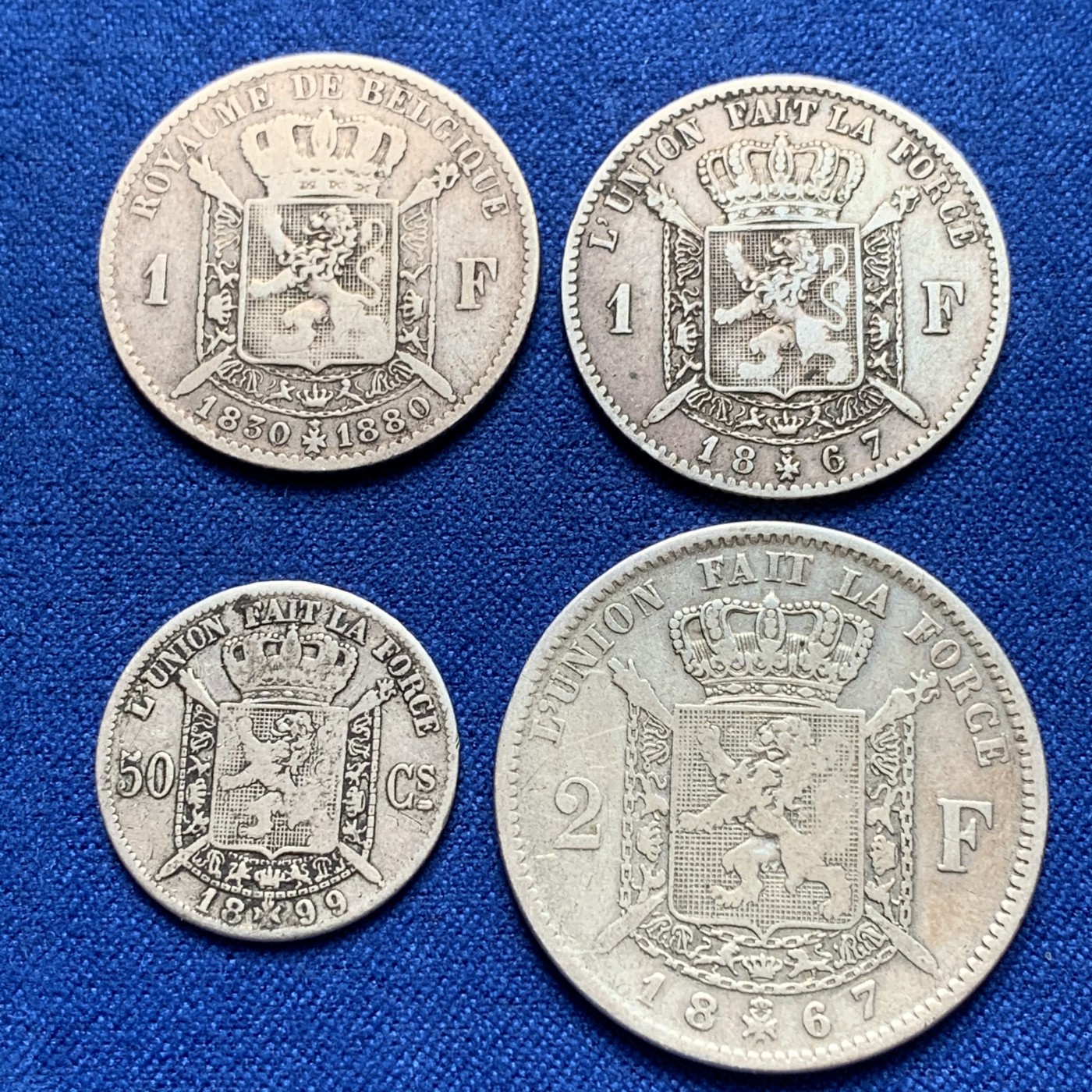 《竞宝斋》第189场-周日，周一 2场 (全场包邮) 4枚一组 比利时利奥波德50分-2法郎银币 少见品种