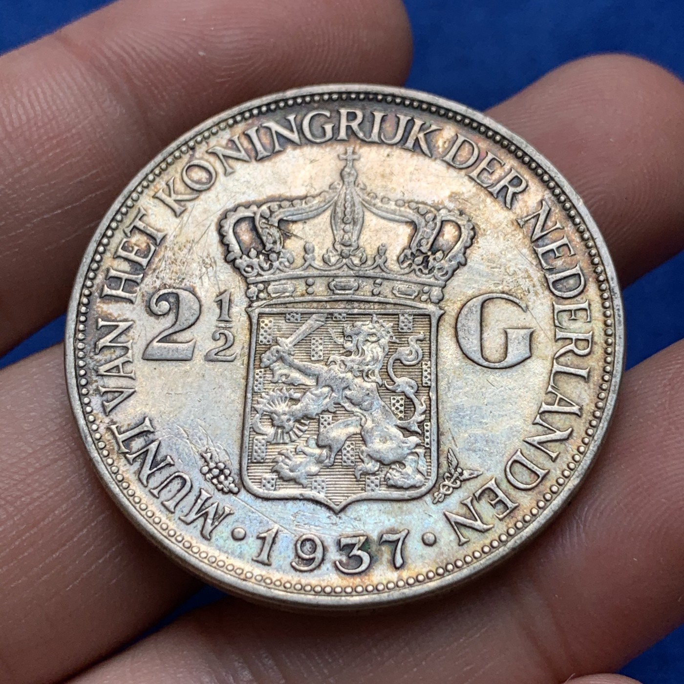 《竞宝斋》第189场-周日，周一 2场 (全场包邮) 荷兰1937年威廉明娜2.5盾大银币 原味包浆