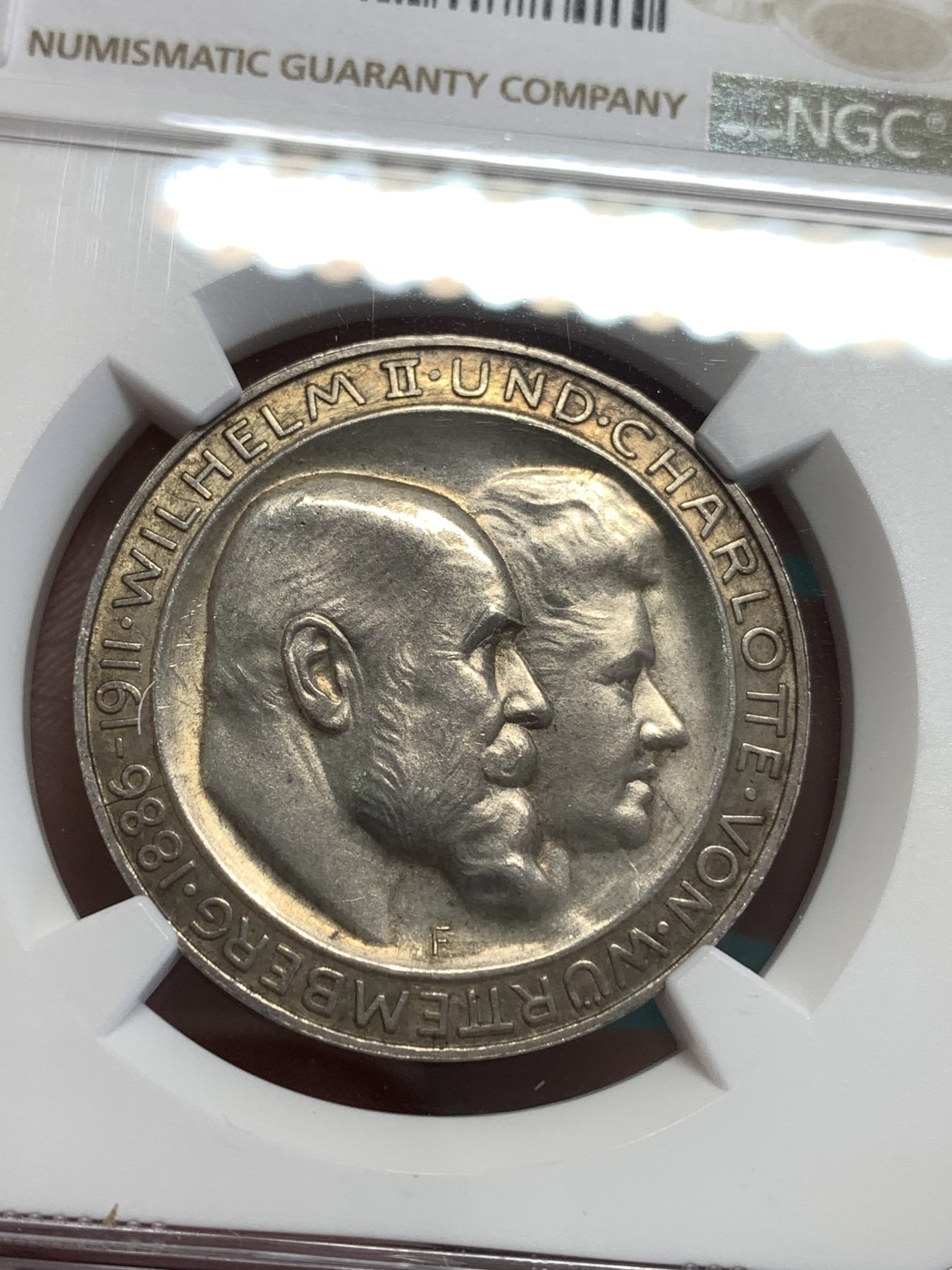 《竞宝斋》第189场-周日，周一 2场 (全场包邮) NGC-MS63 德国1911符腾堡威廉二世3马克纪念银币