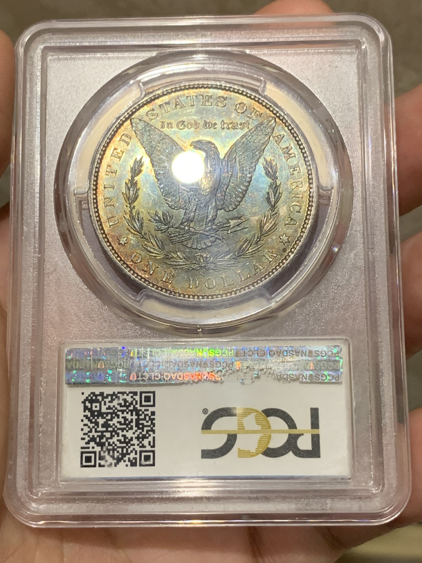 《竞宝斋》第189场-周日，周一 2场 (全场包邮) PCGS MS65 美国1880年摩根 极品五彩 这个五彩不多说了 喜欢直接干